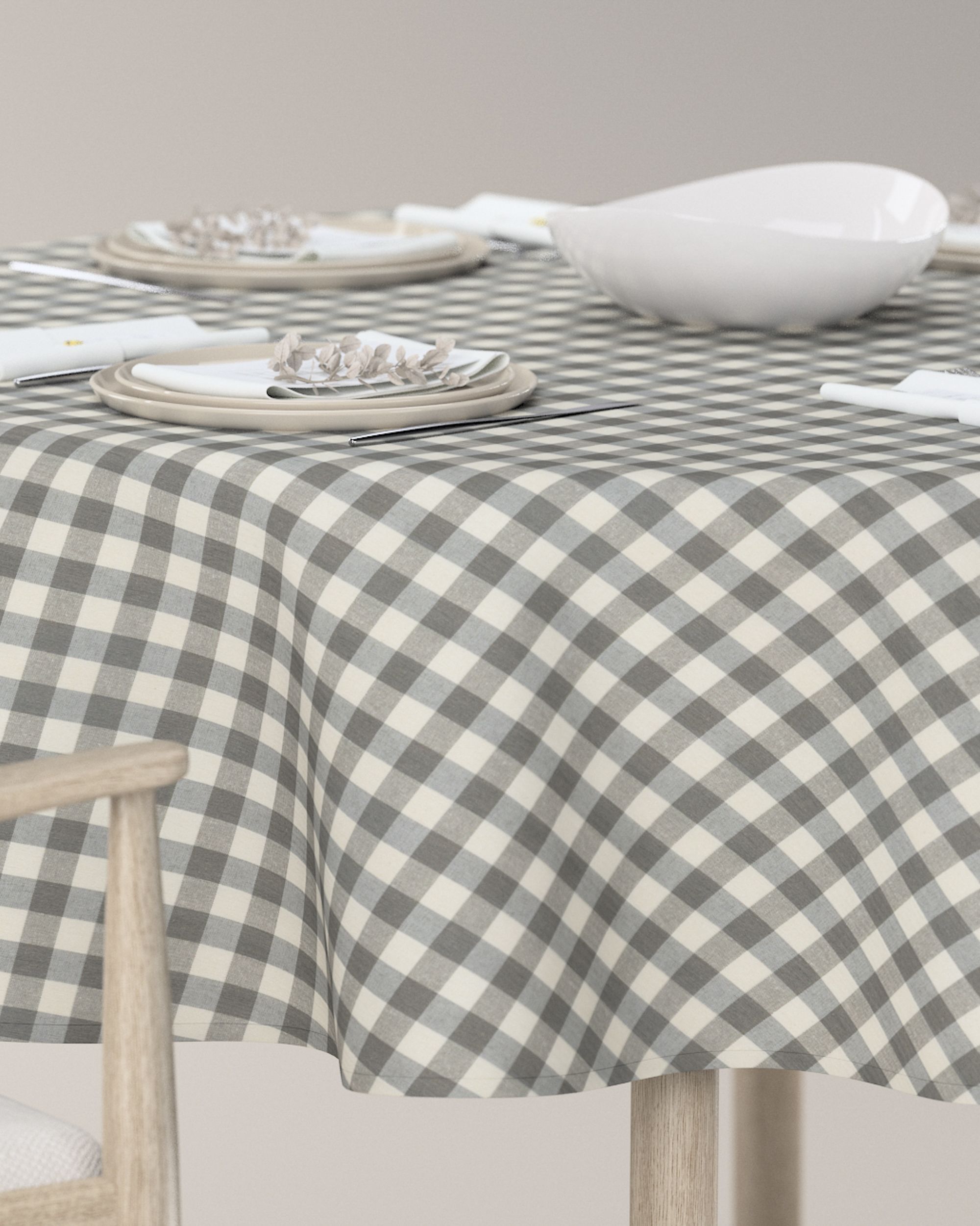 Round tablecloth product colour grey fabric patterned (hover)