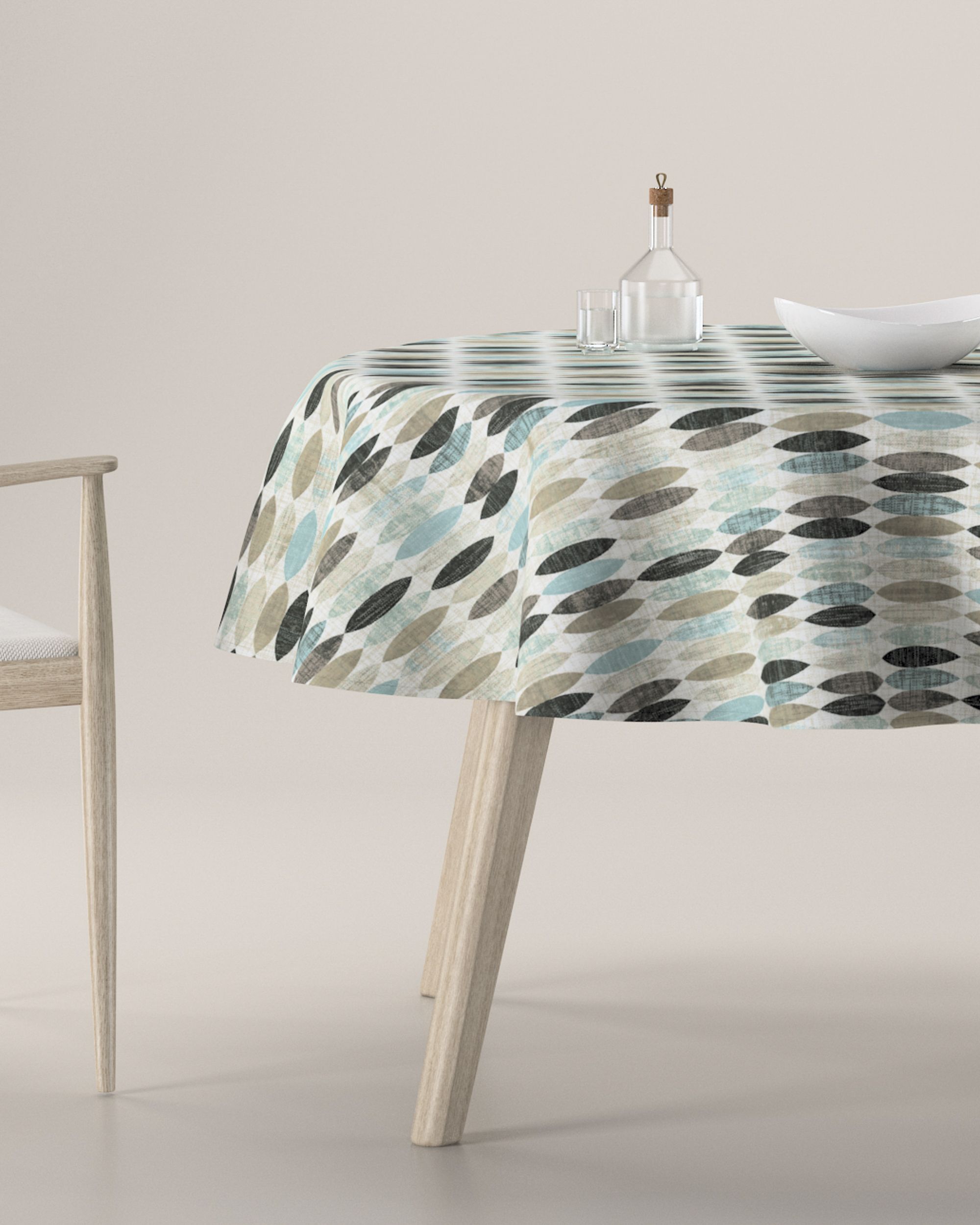 Round tablecloth product colour beige fabric patterned