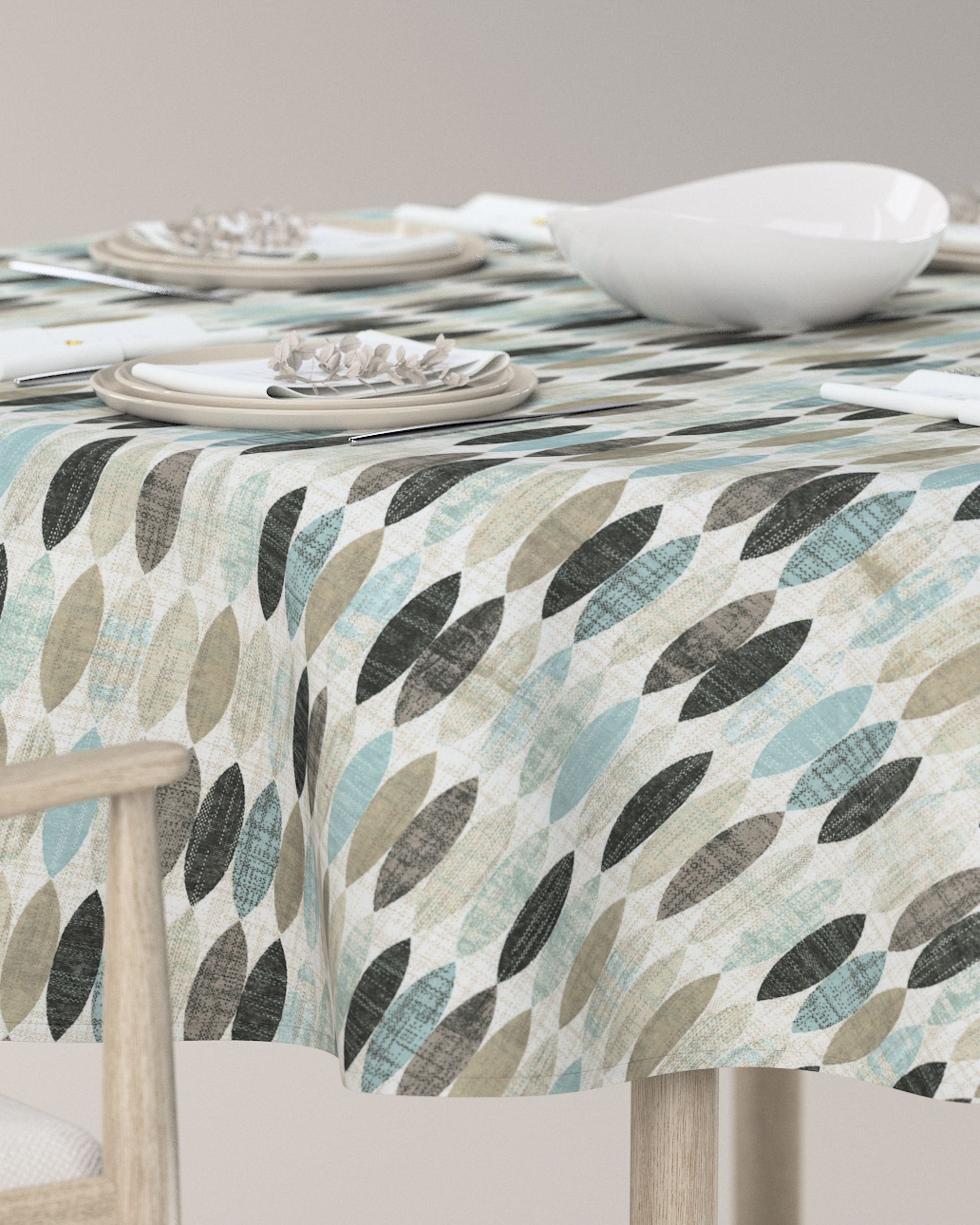 Round tablecloth product colour beige fabric patterned (hover)