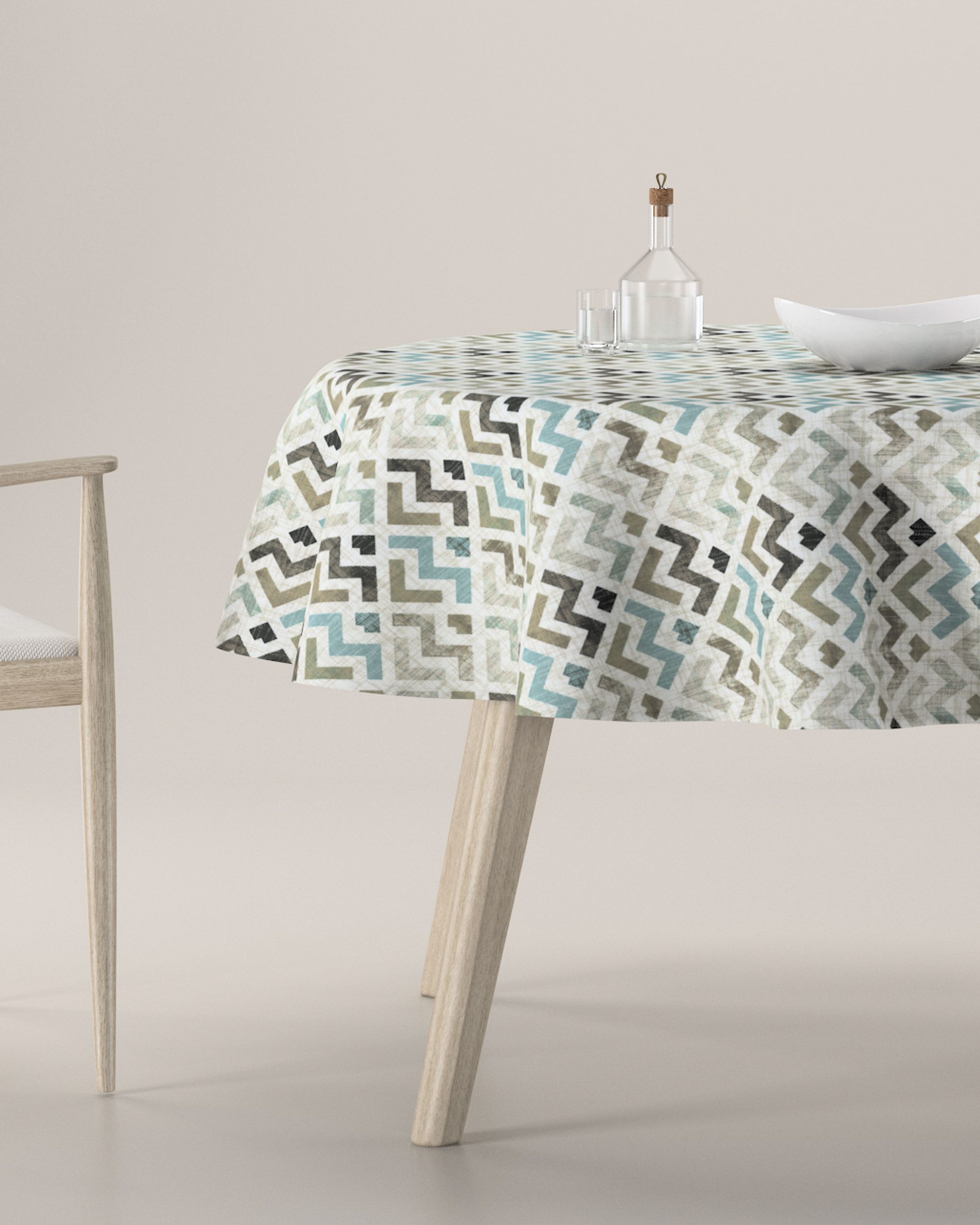 Round tablecloth product colour brown fabric patterned