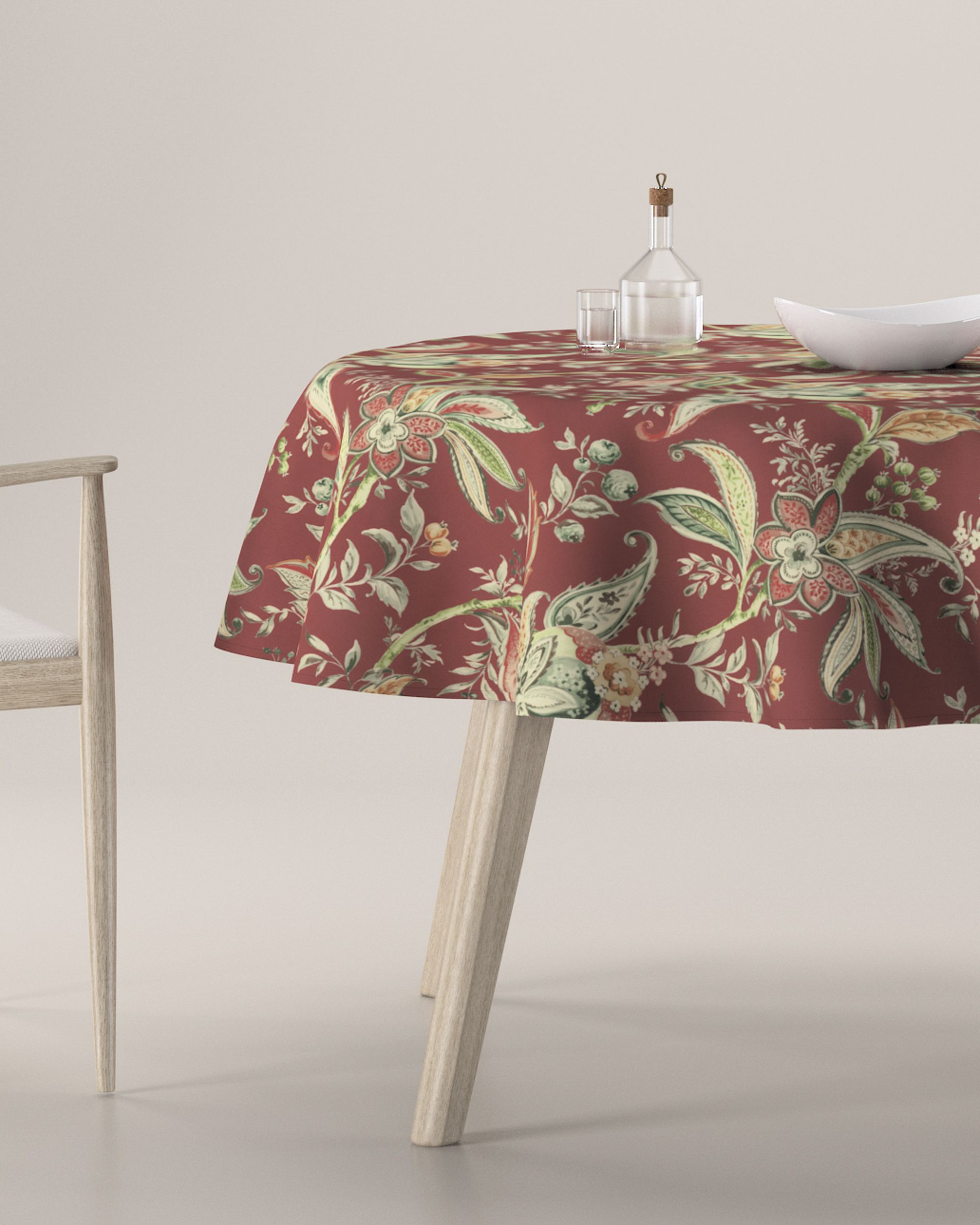 Round tablecloth product colour red fabric patterned