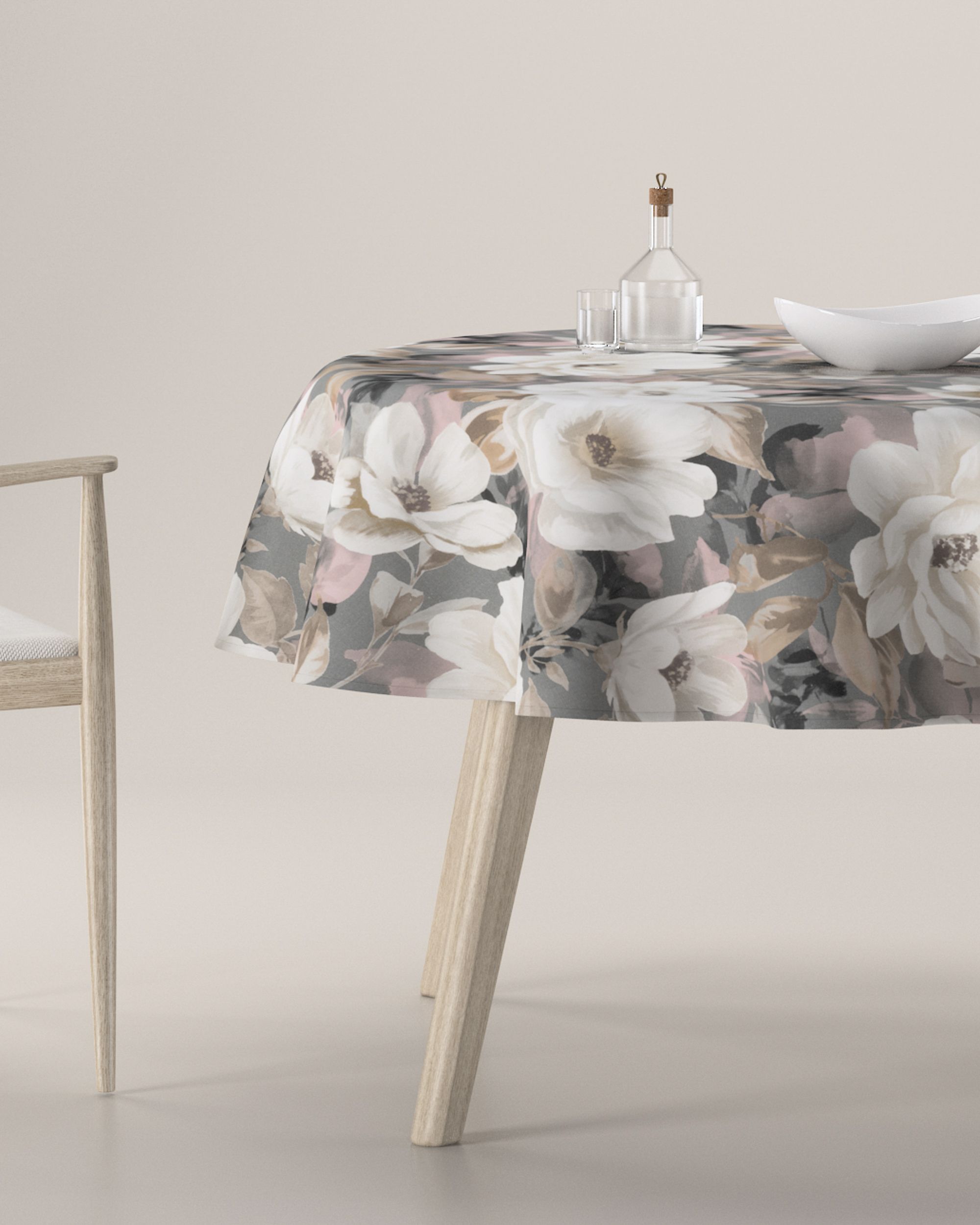 Round tablecloth product colour grey fabric patterned