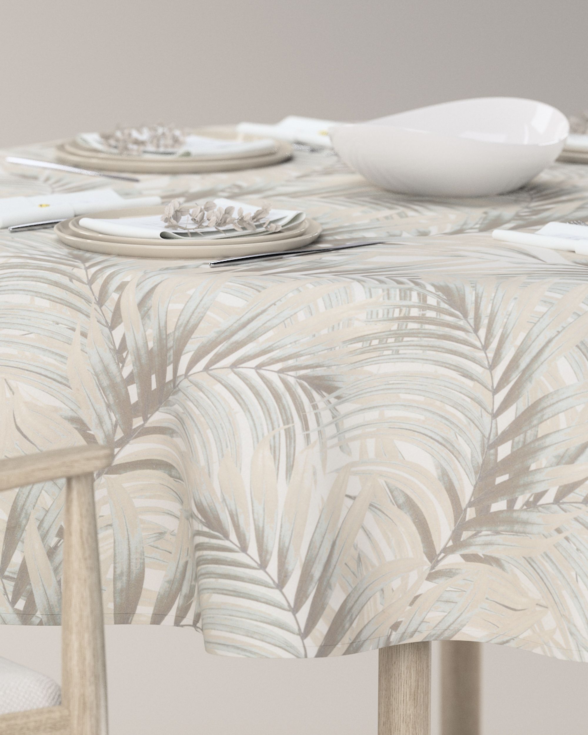 Round tablecloth product colour beige fabric patterned (hover)