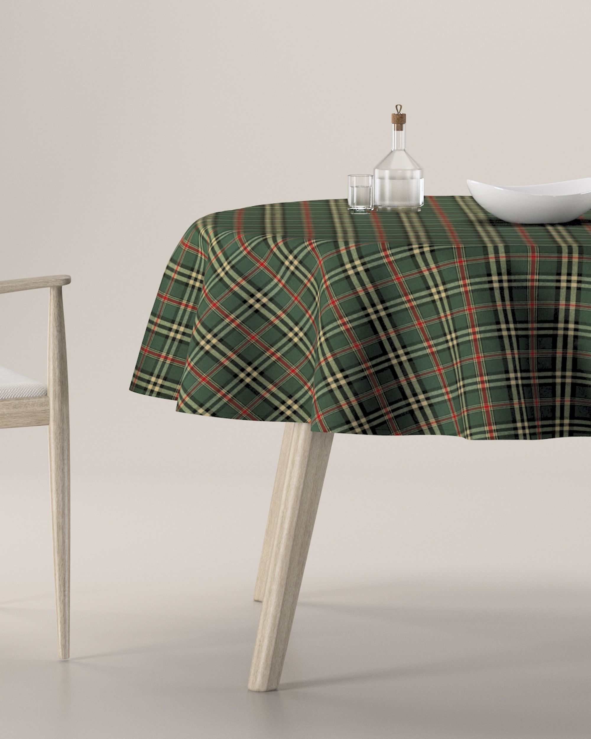 Round tablecloth product colour green fabric patterned