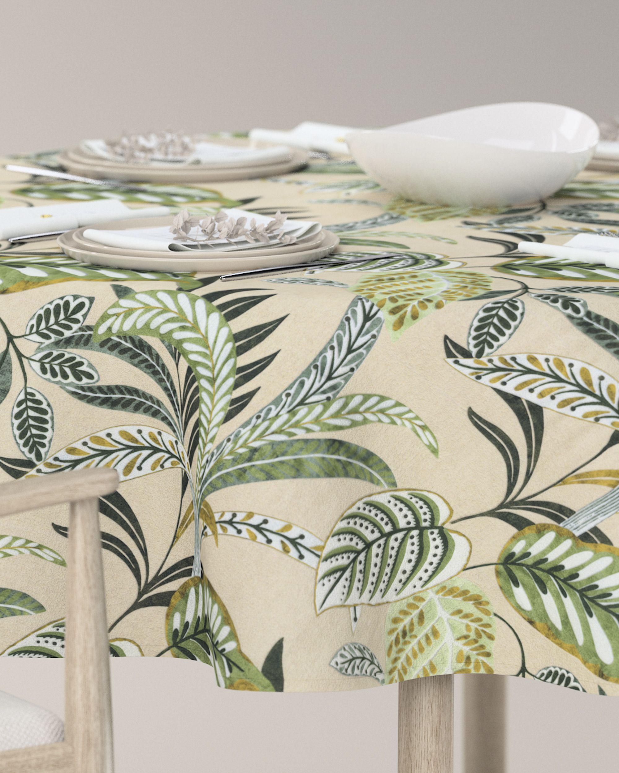 Round tablecloth product colour green fabric patterned (hover)