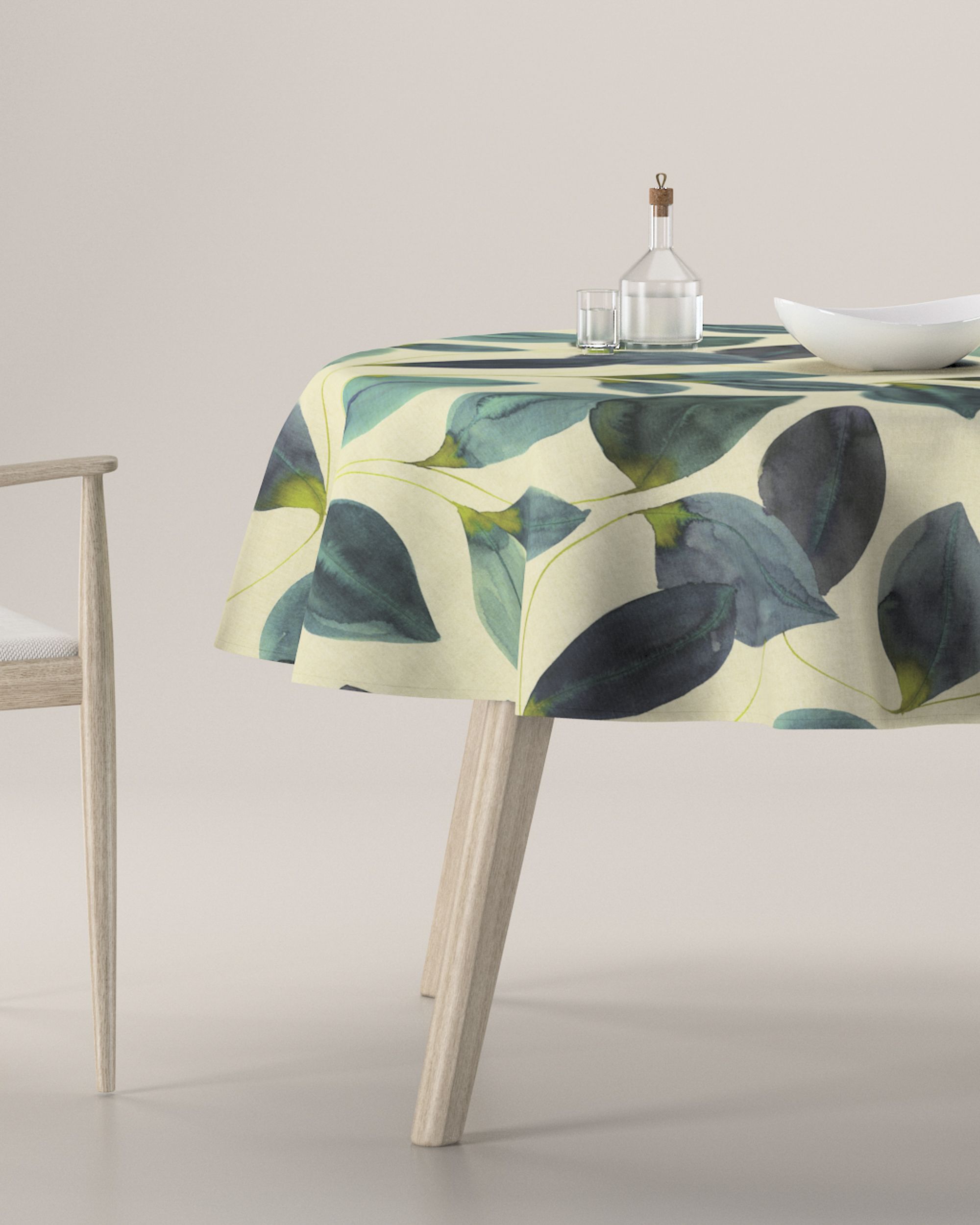 Round tablecloth product colour green fabric patterned