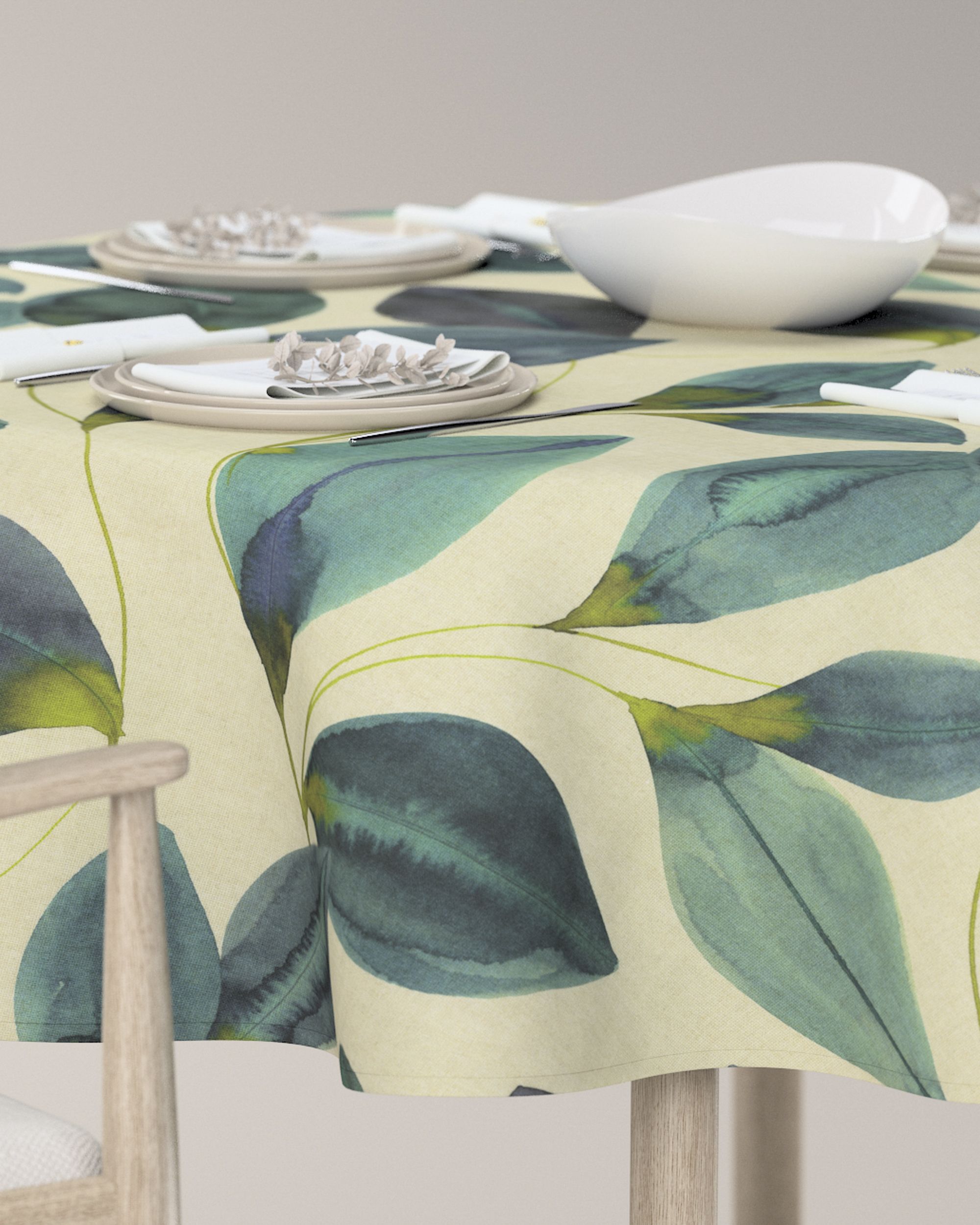Round tablecloth product colour green fabric patterned (hover)