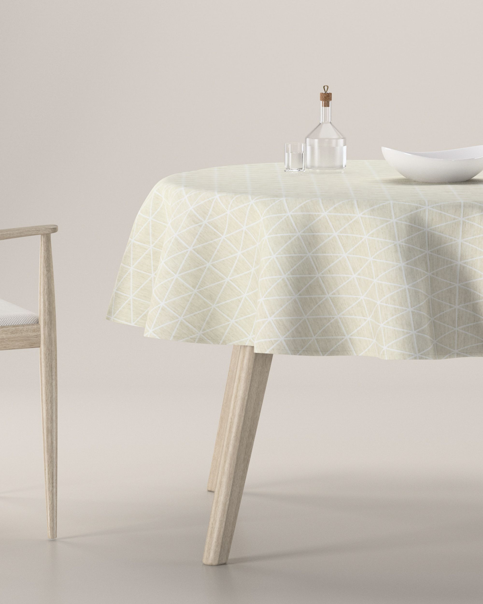 Round tablecloth product colour beige fabric structured, patterned
