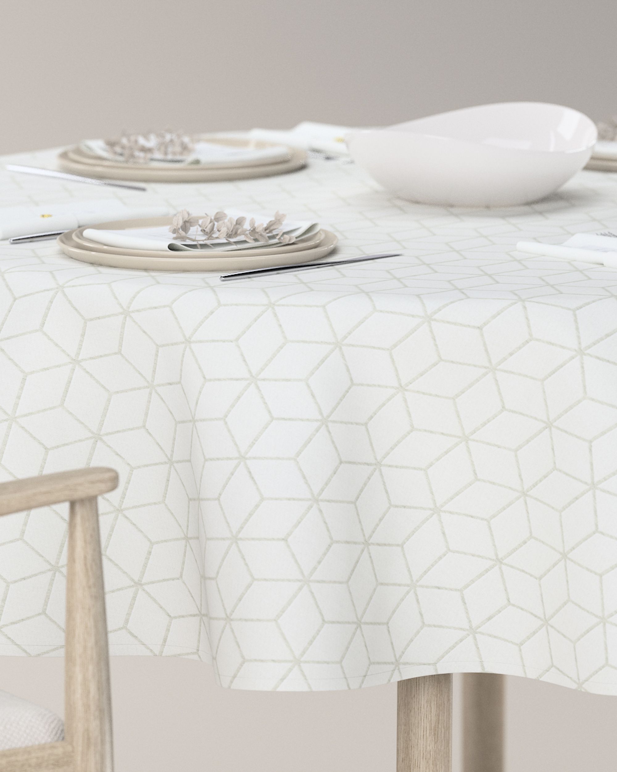 Round tablecloth product colour white fabric structured, patterned (hover)