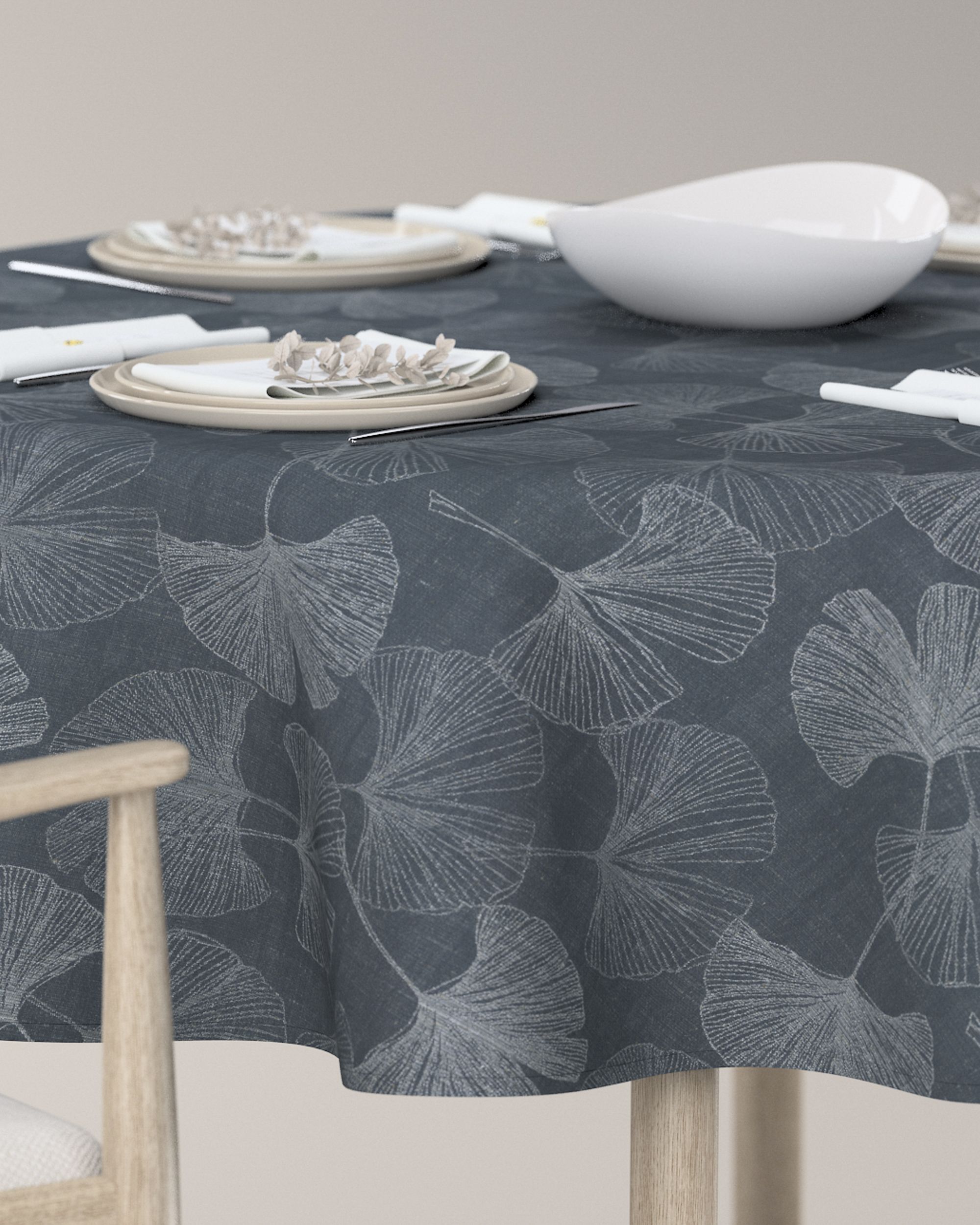 Round tablecloth product colour grey fabric gloss, patterned (hover)