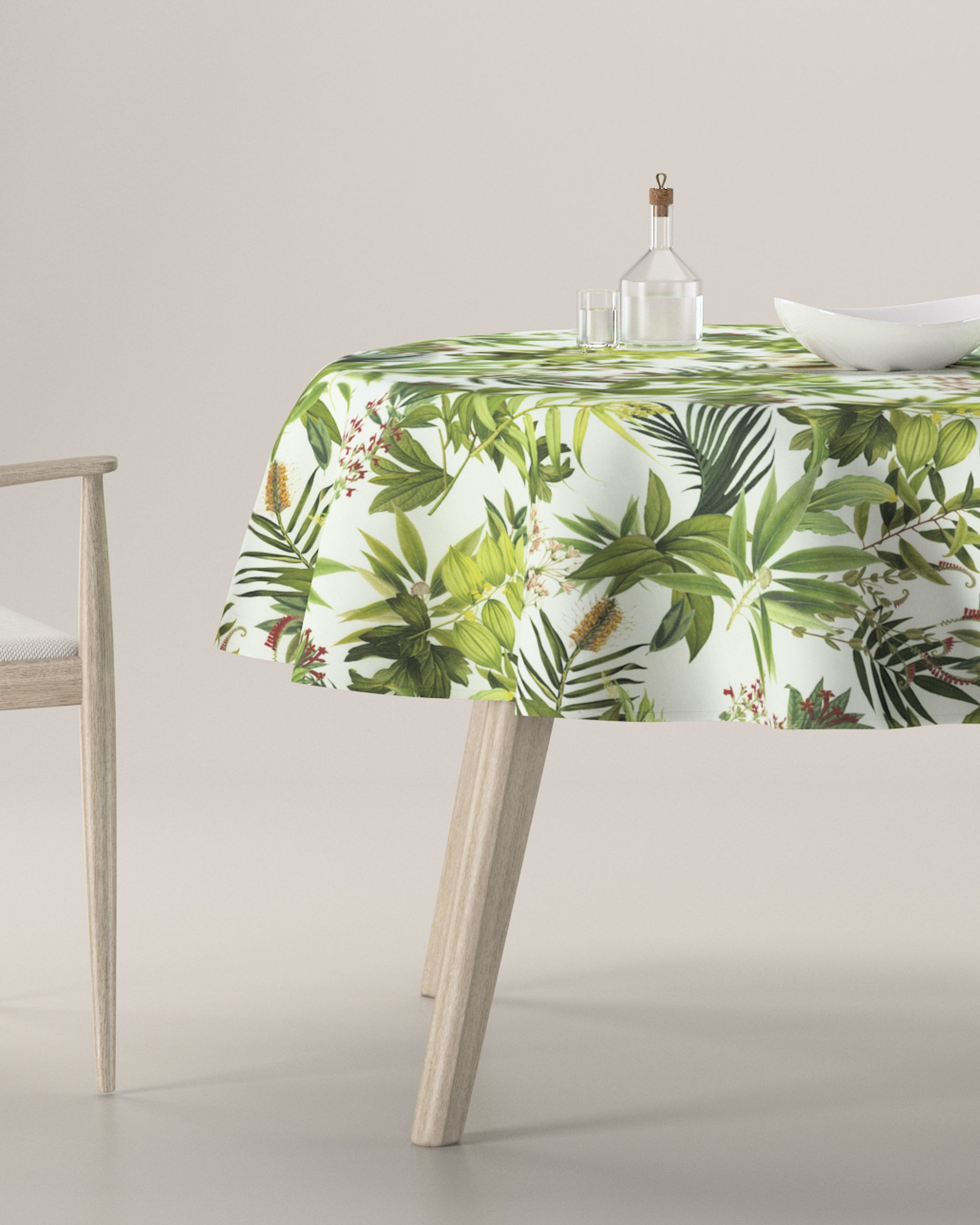 Round tablecloth product colour green fabric patterned