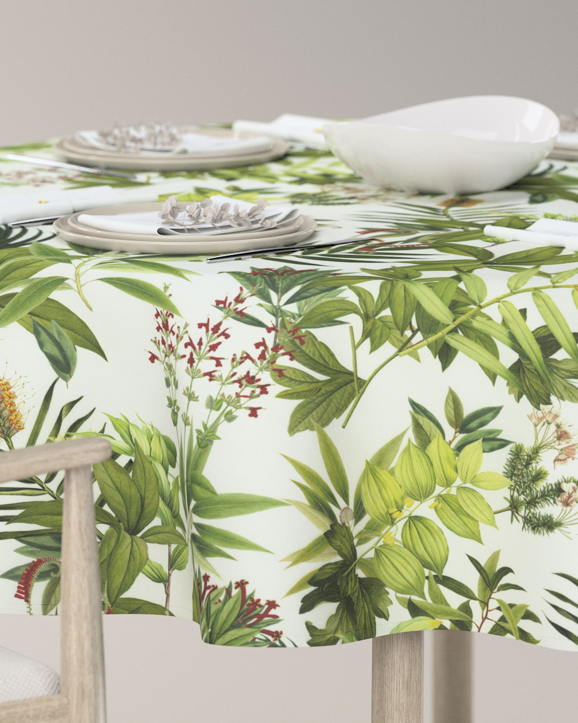 Round tablecloth product colour green fabric patterned (hover)