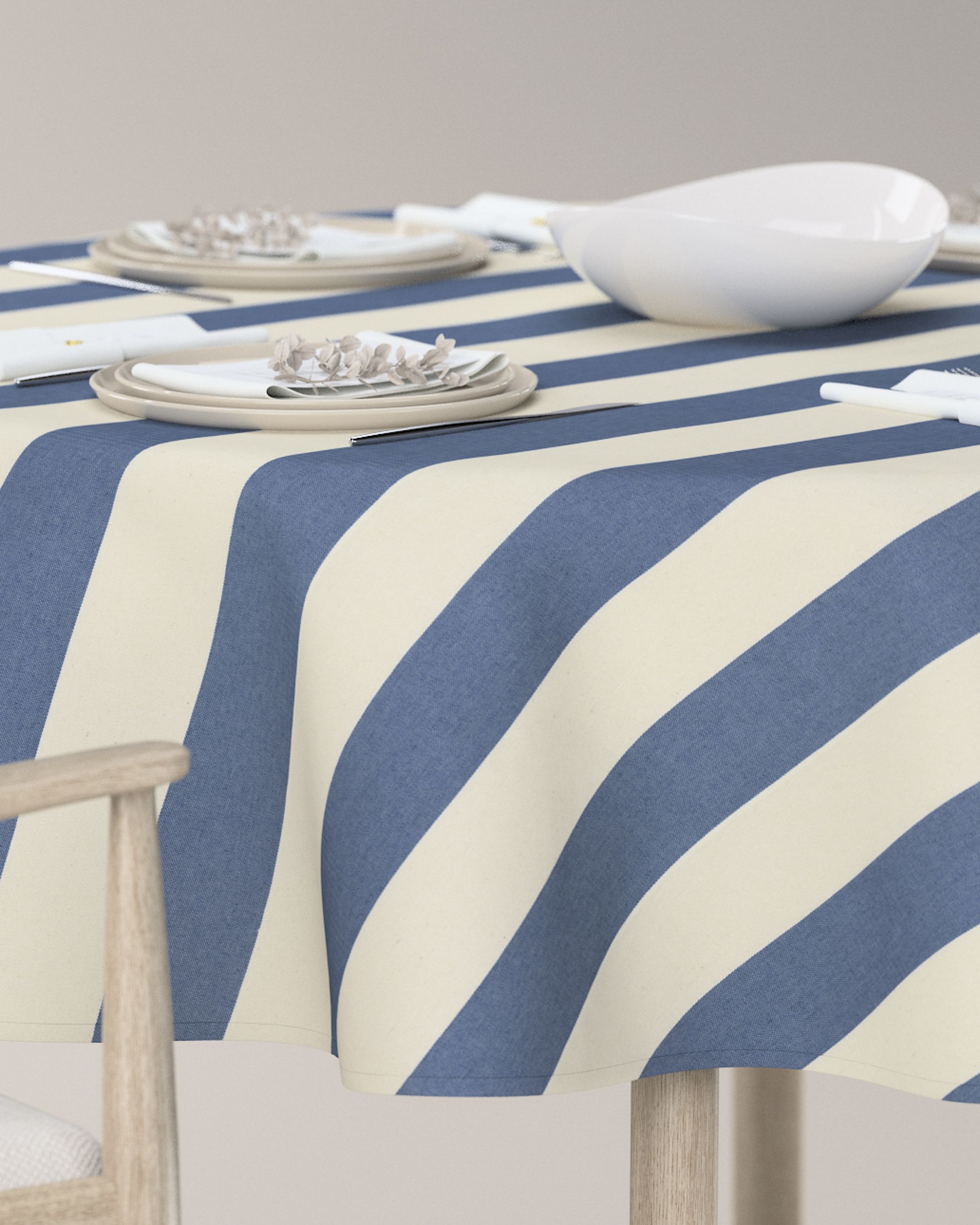 Round tablecloth product colour blue fabric patterned (hover)