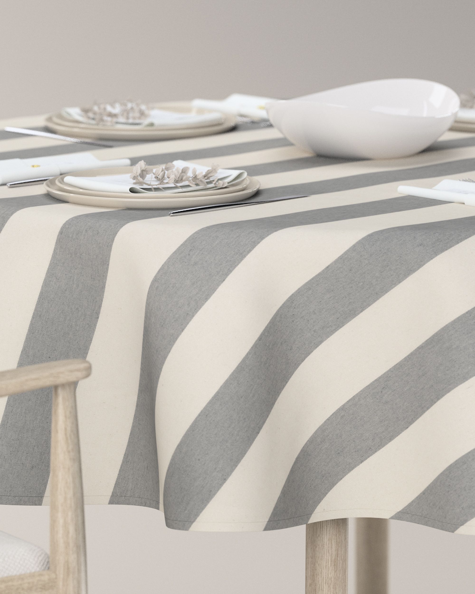 Round tablecloth product colour grey fabric patterned (hover)