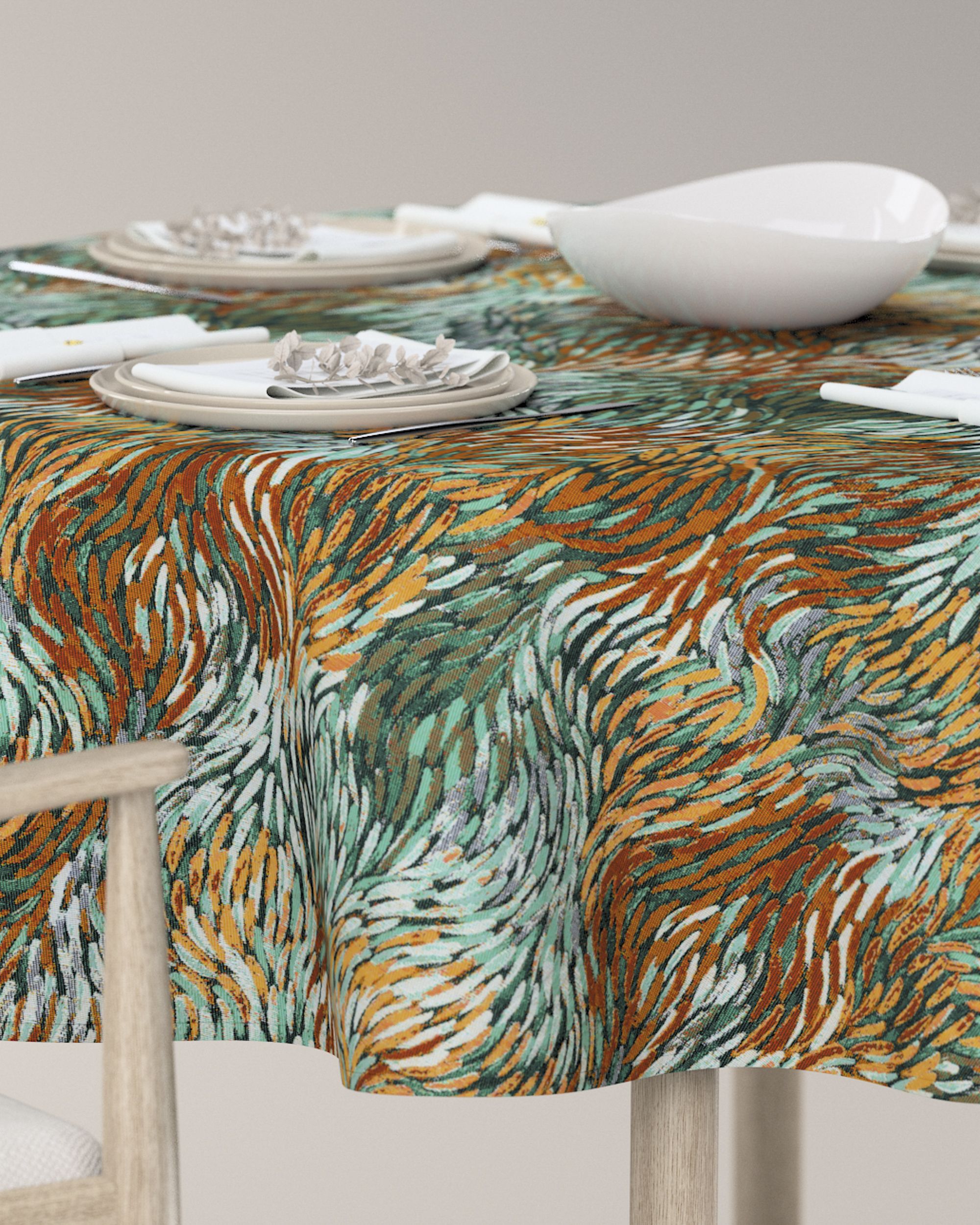 Round tablecloth product colour multicolour fabric structured, patterned (hover)