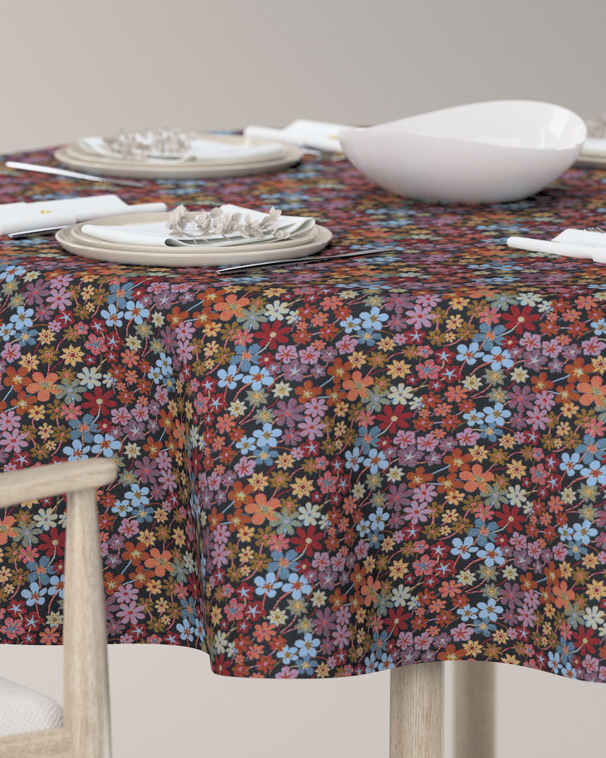 Round tablecloth product colour multicolour fabric structured, patterned (hover)