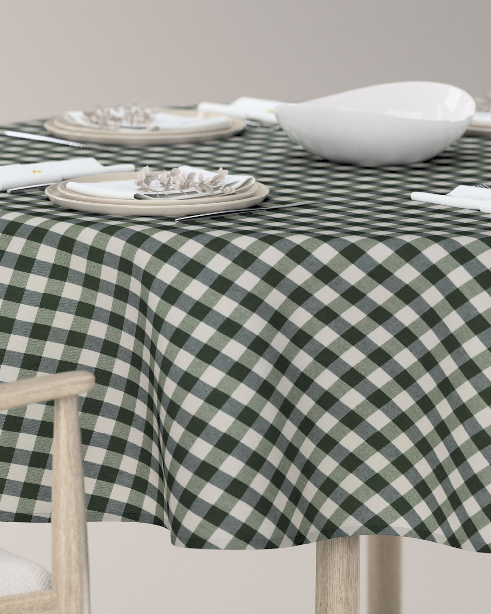 Round tablecloth product colour green fabric patterned (hover)