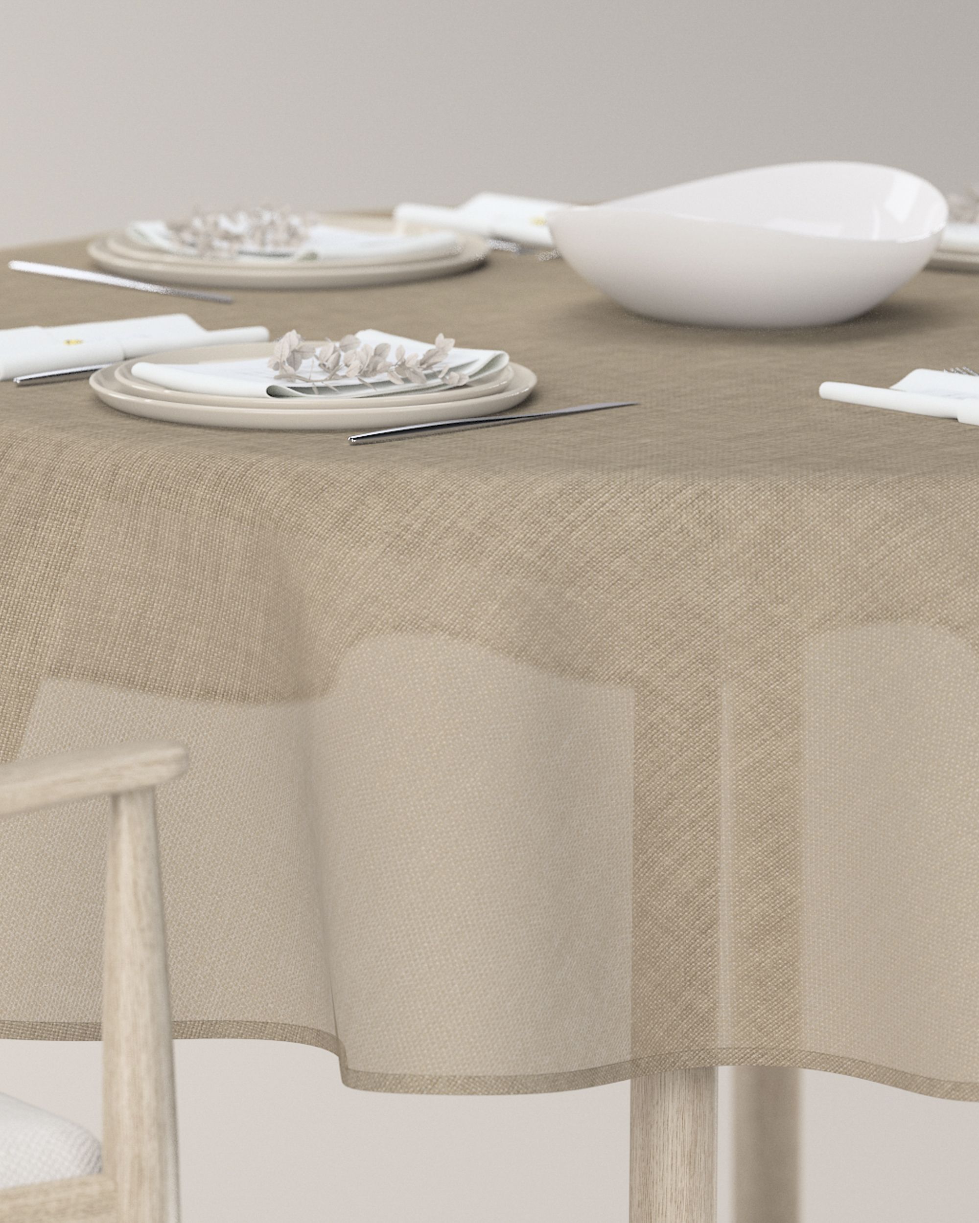 Round tablecloth product colour beige fabric structured (hover)