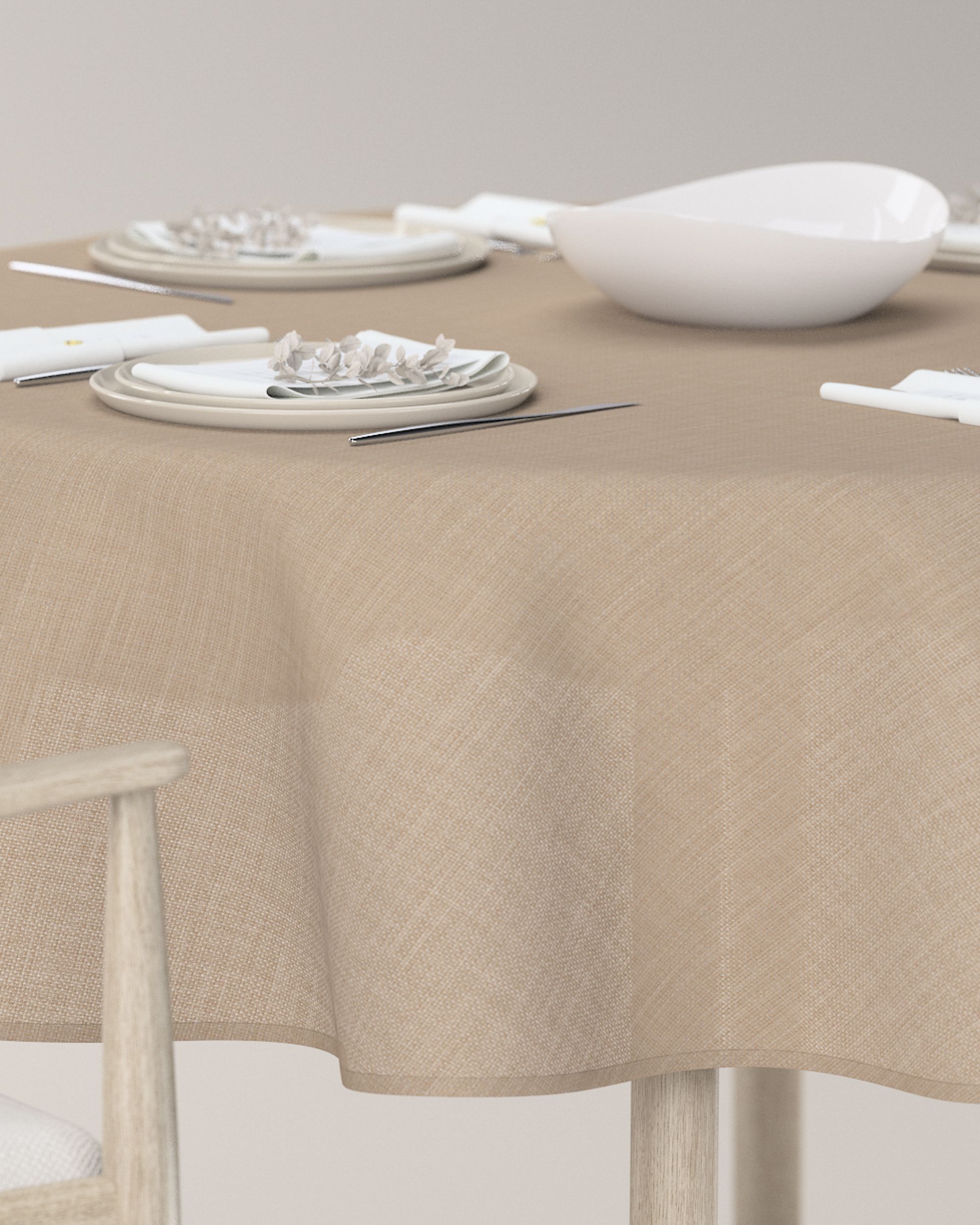 Round tablecloth product colour beige fabric structured (hover)