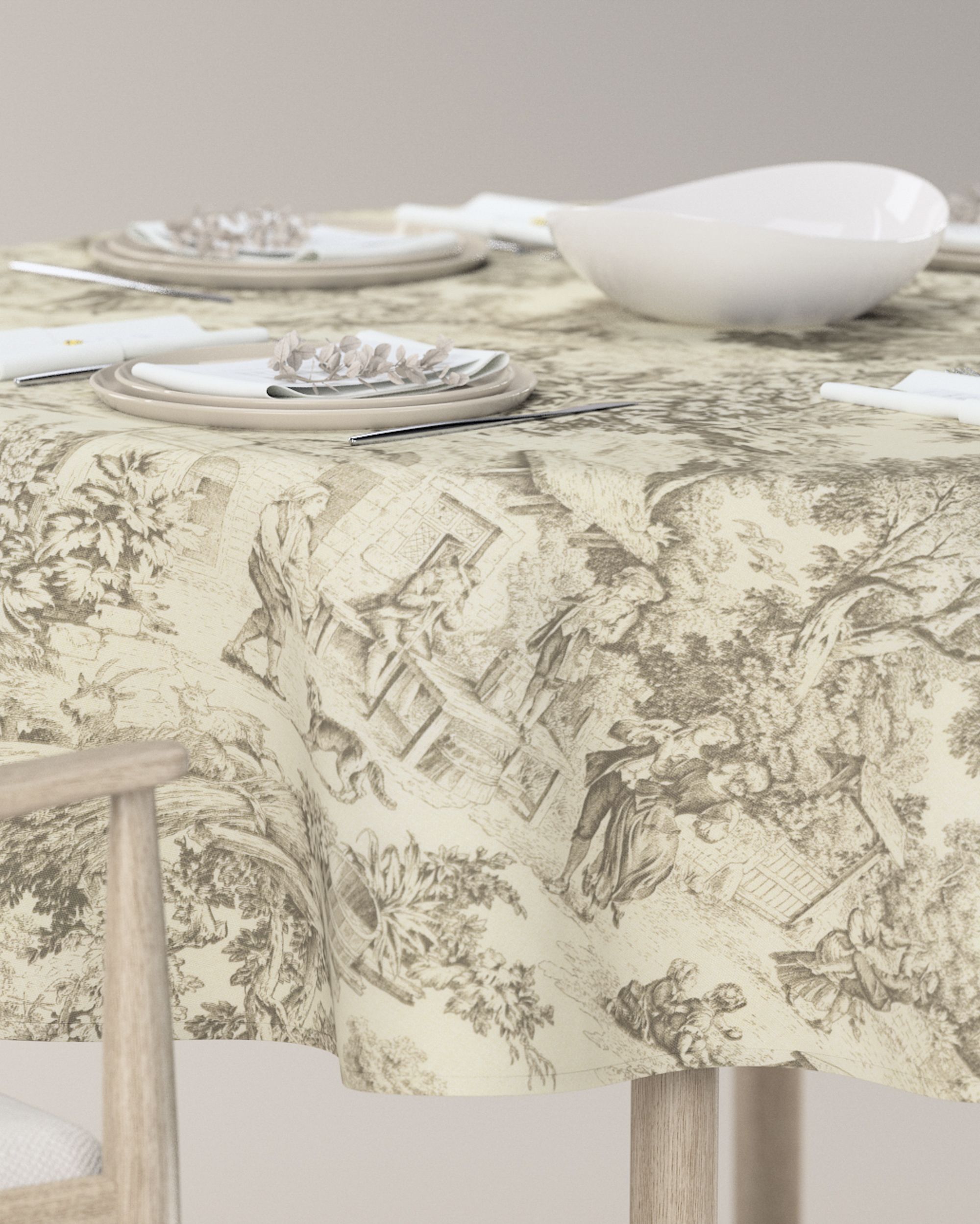 Round tablecloth product colour brown fabric patterned (hover)