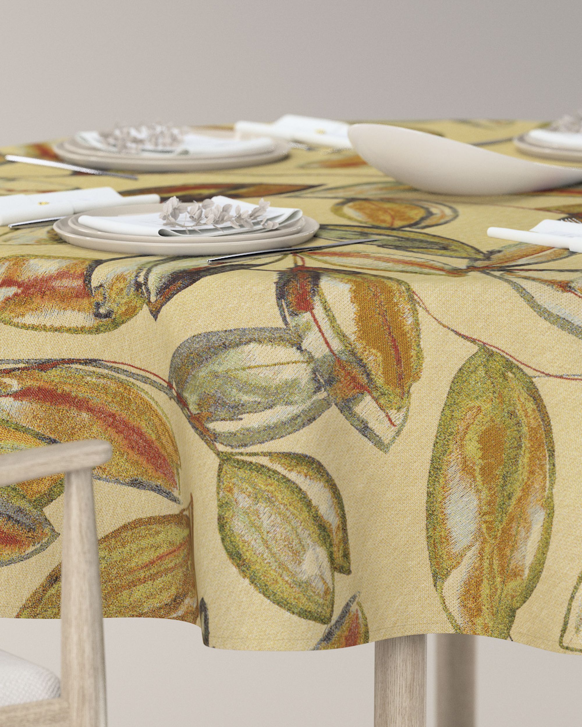 Round tablecloth product colour beige fabric structured, patterned (hover)