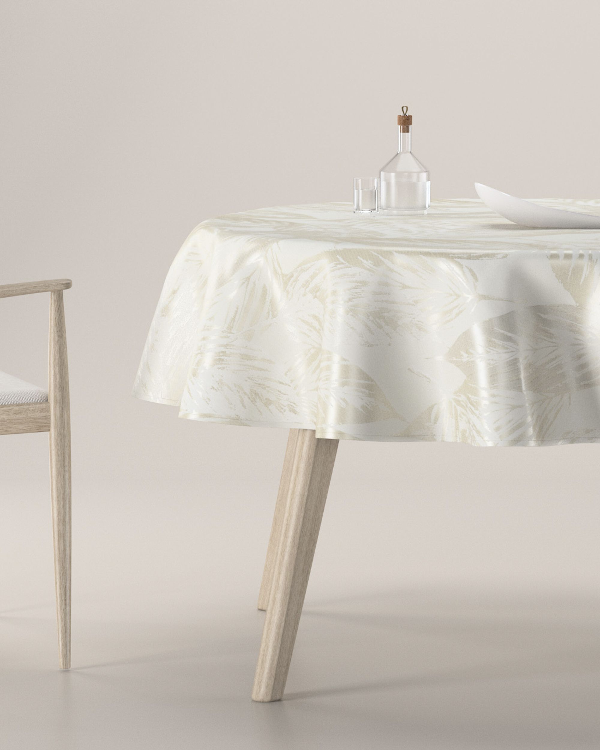 Round tablecloth product colour green fabric gloss, structured, patterned