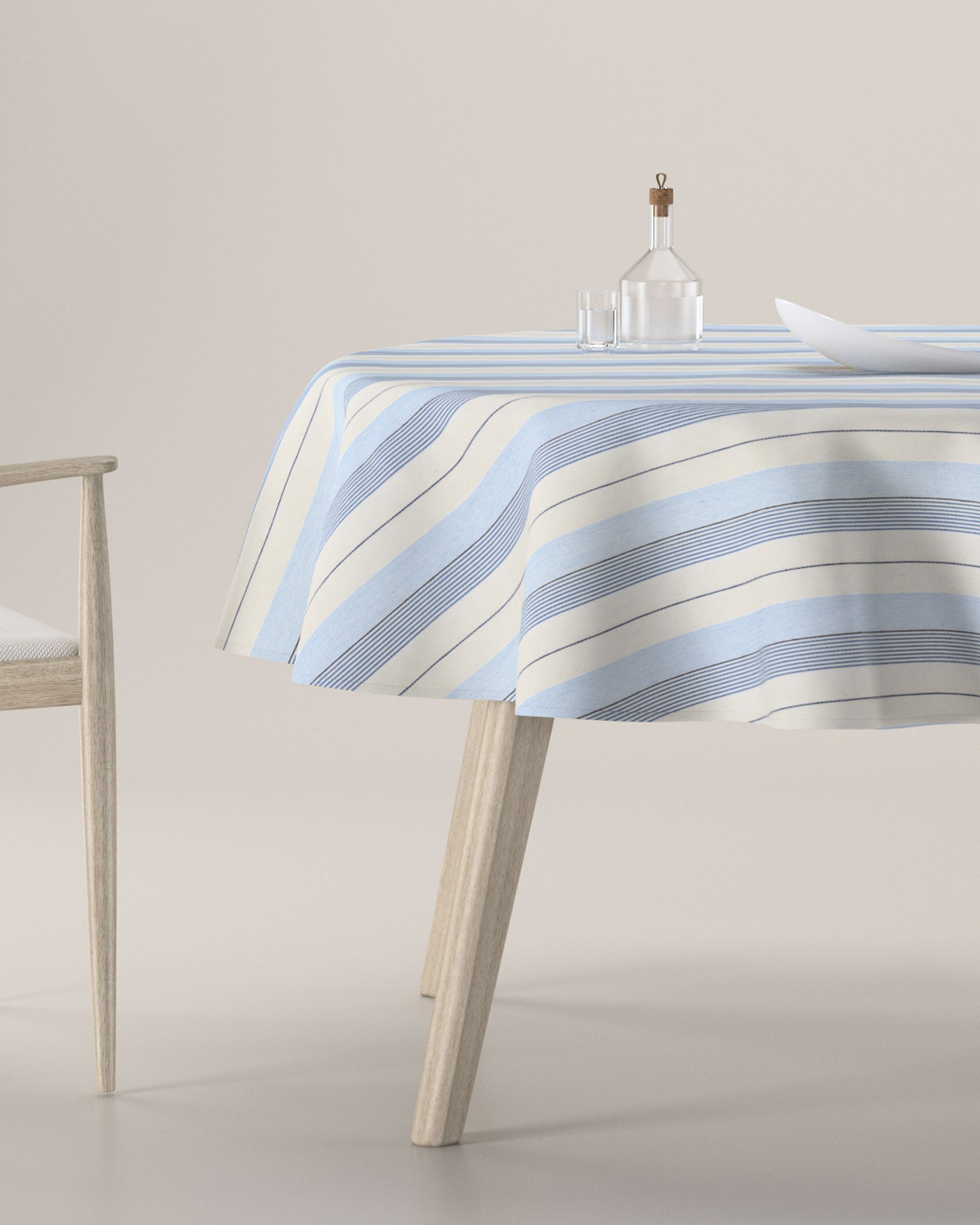 Round tablecloth product colour blue fabric structured, patterned