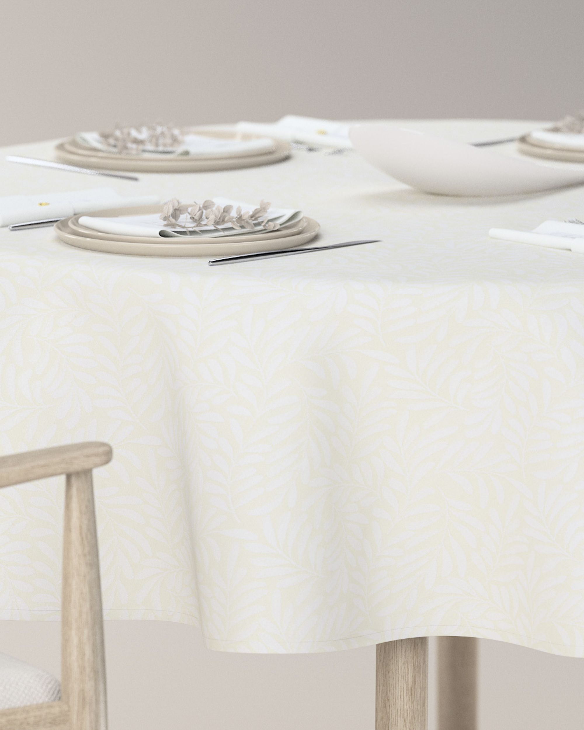 Round tablecloth product colour cream fabric structured, patterned (hover)