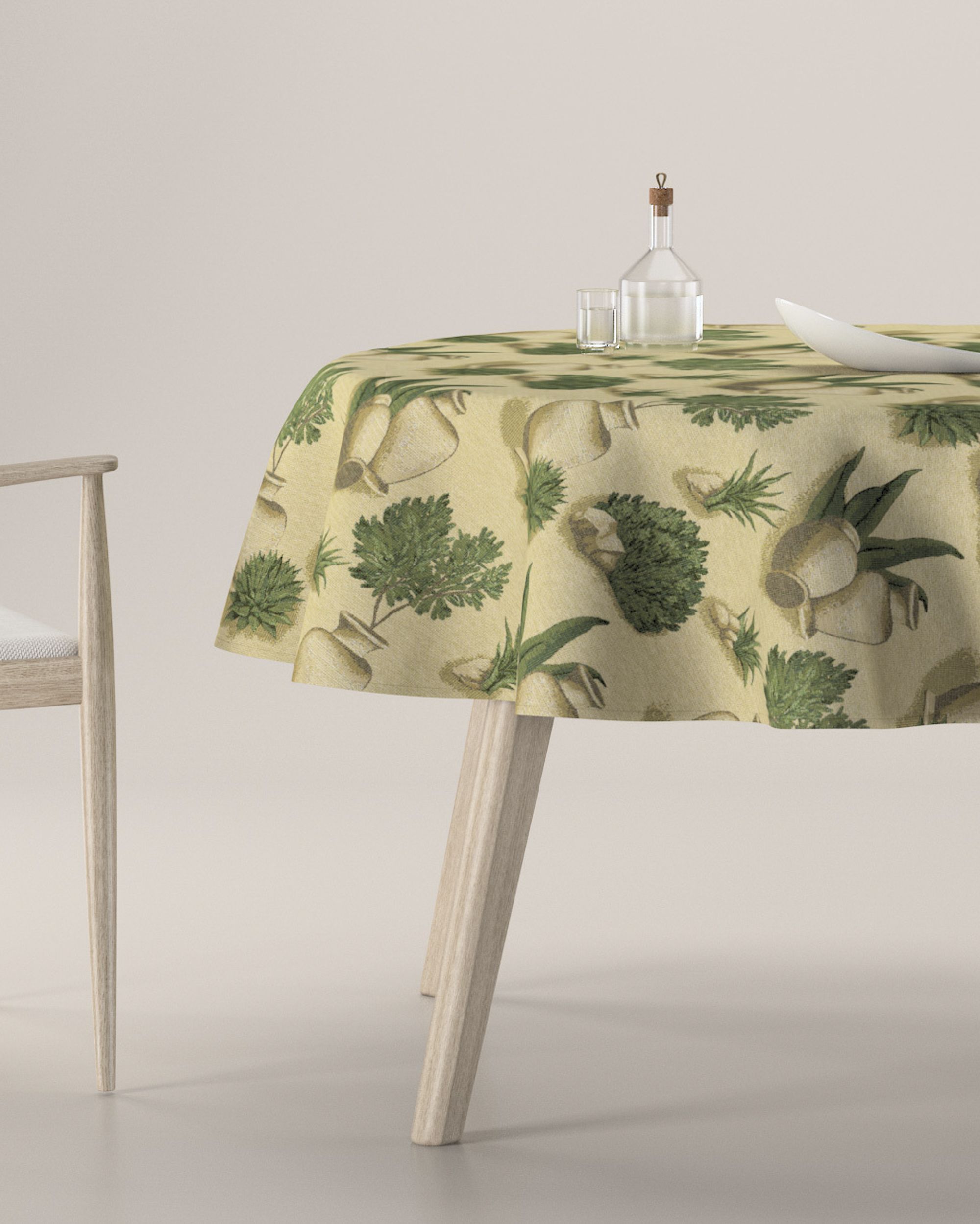 Round tablecloth product colour beige fabric structured, patterned