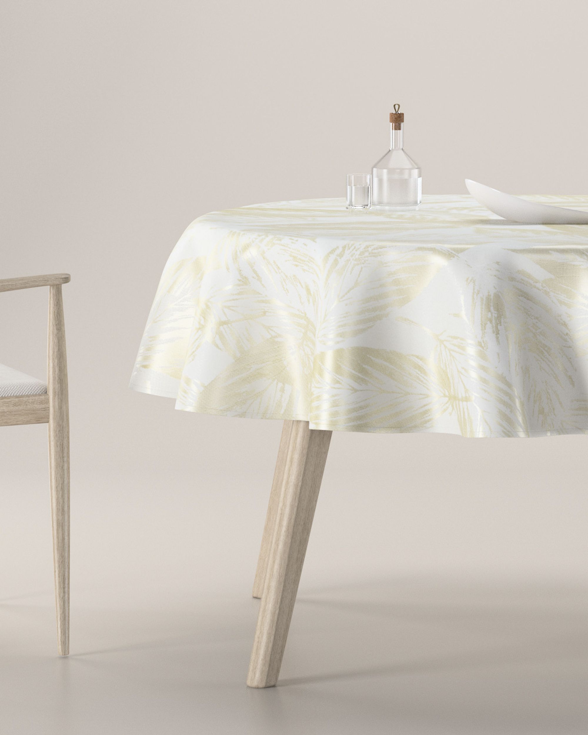 Round tablecloth product colour cream fabric gloss, structured, patterned