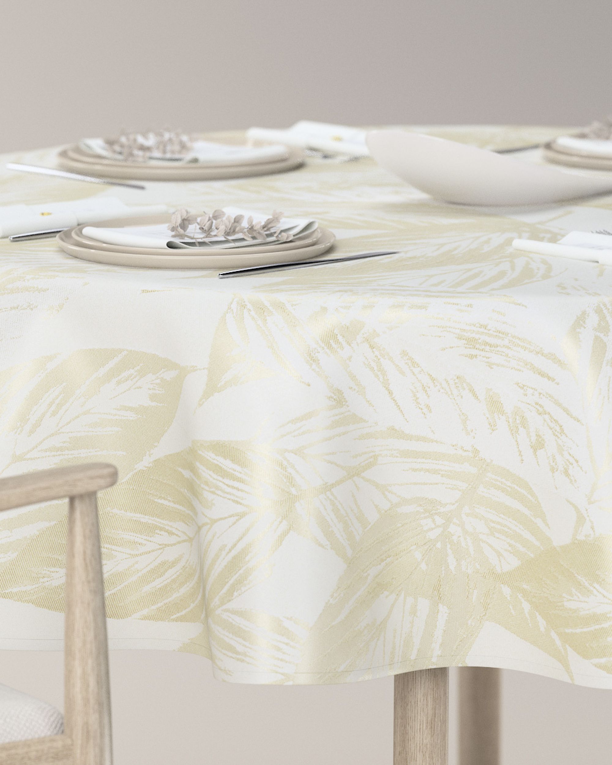 Round tablecloth product colour cream fabric gloss, structured, patterned (hover)