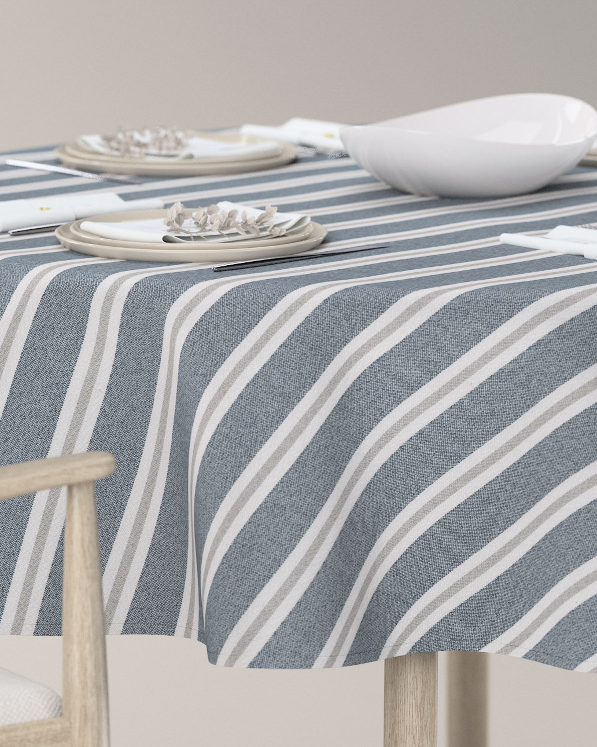 Round tablecloth product colour blue fabric structured, patterned (hover)