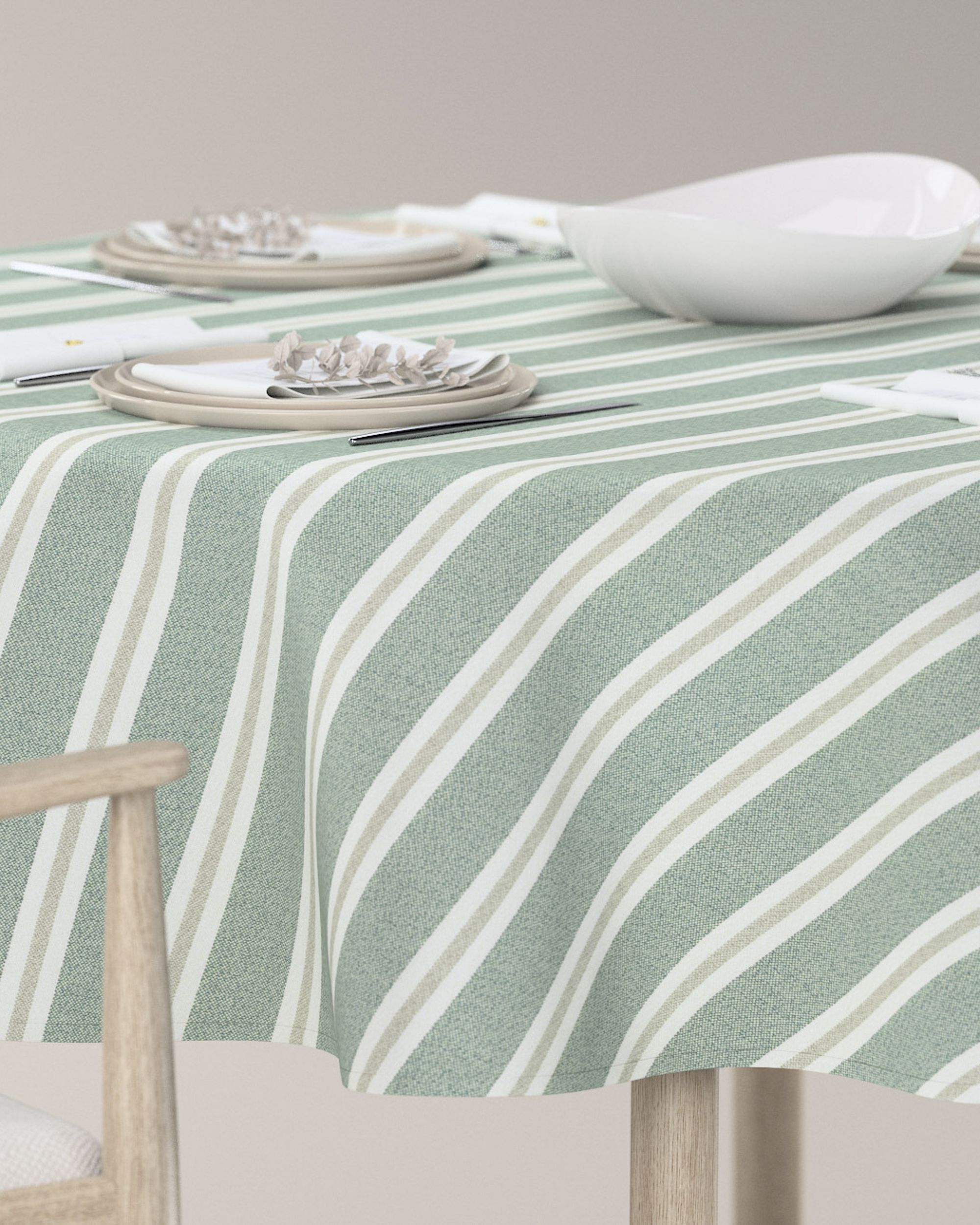 Round tablecloth product colour green fabric structured, patterned (hover)
