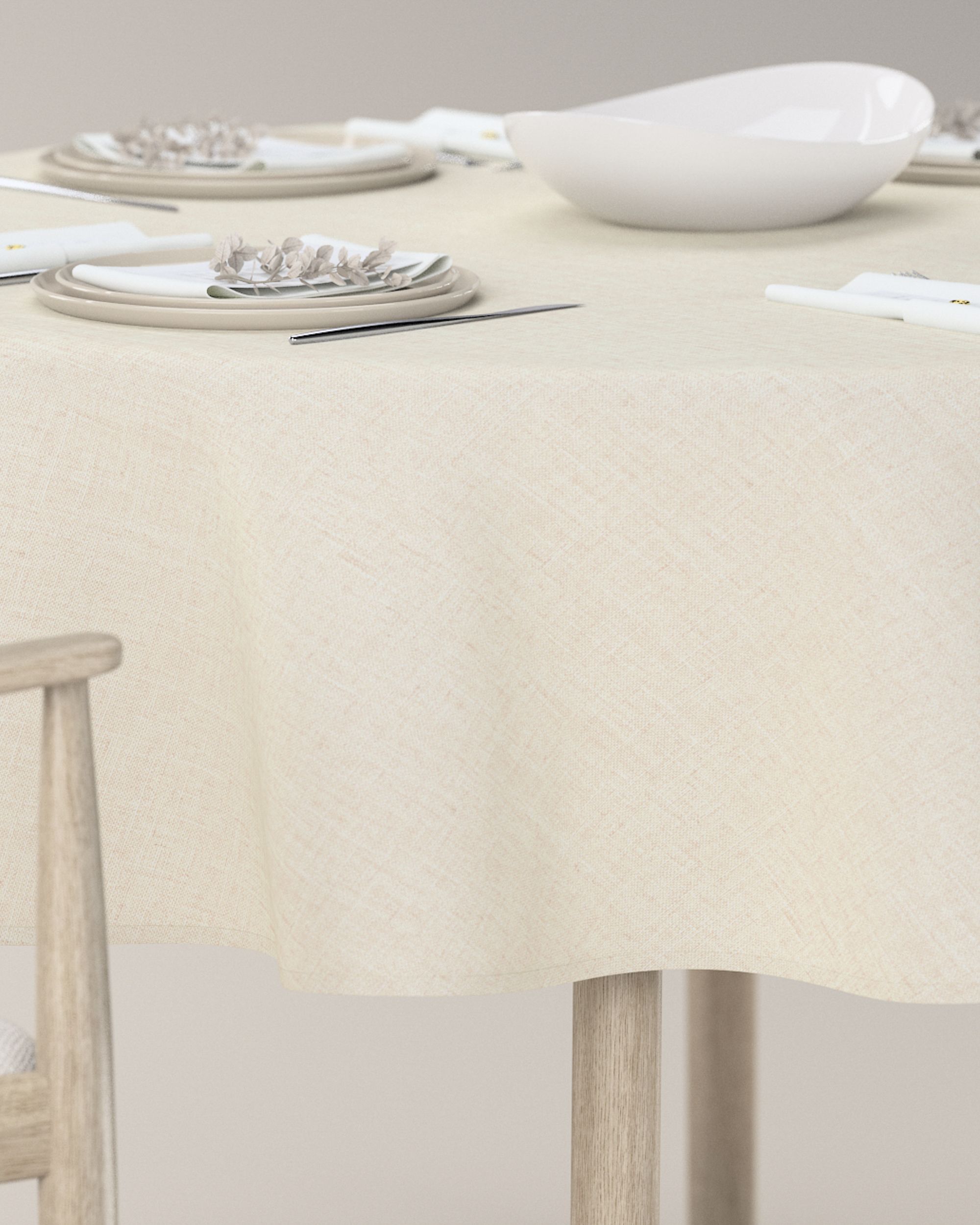 Round tablecloth product colour cream fabric structured (hover)