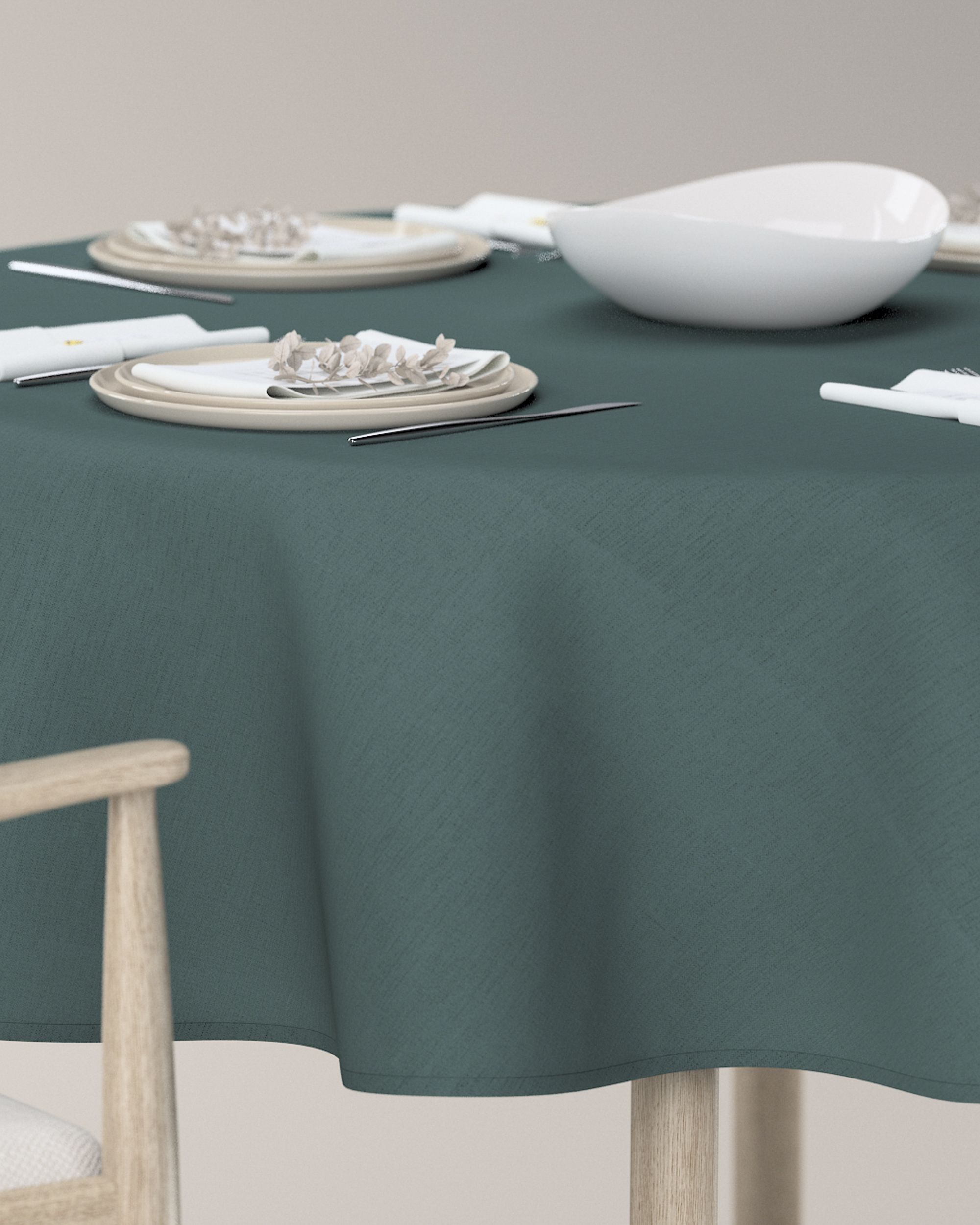 Round tablecloth product colour green fabric semi-sheer, structured (hover)