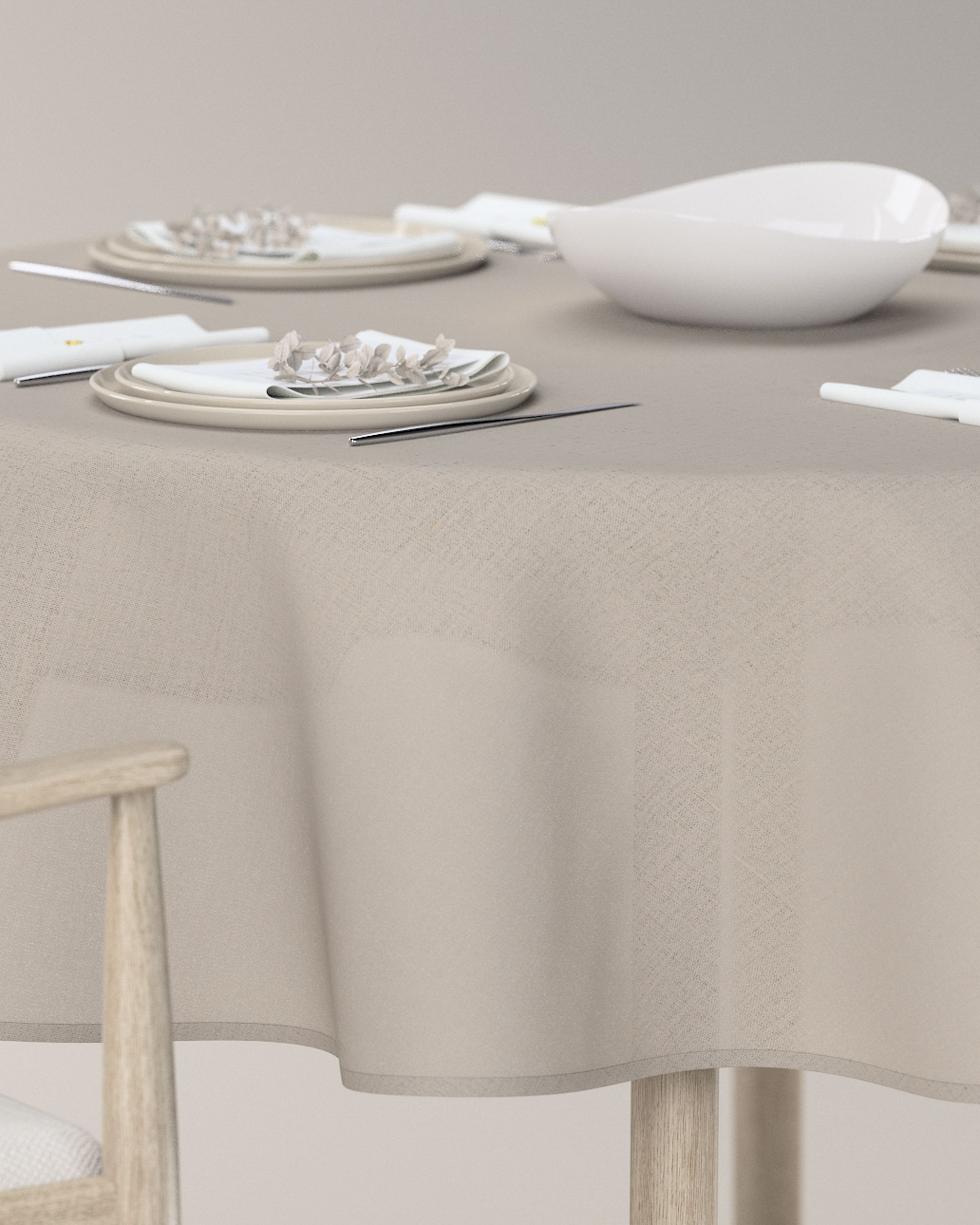 Round tablecloth product colour beige fabric semi-sheer, structured (hover)