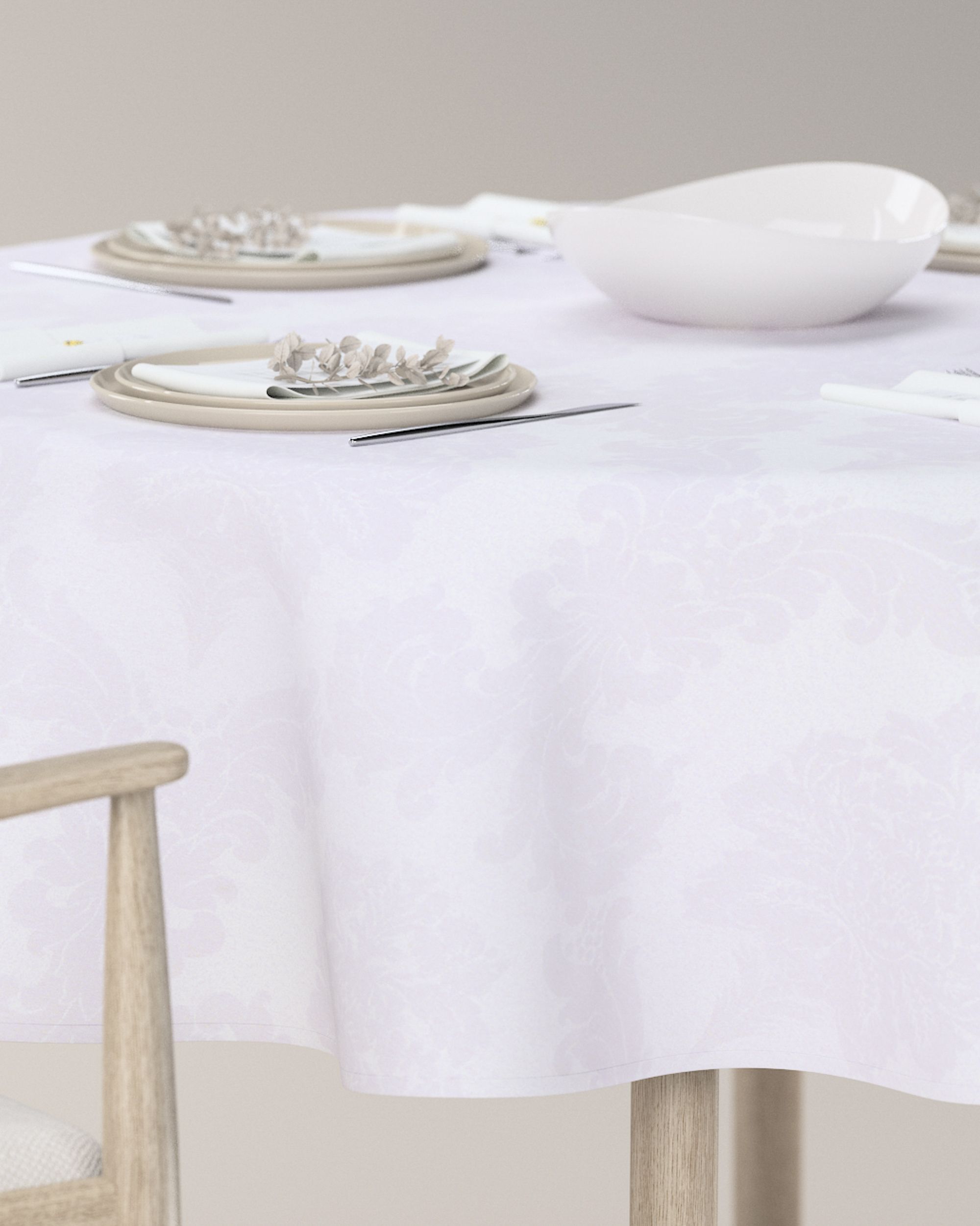 Round tablecloth product colour white fabric gloss, structured, patterned (hover)