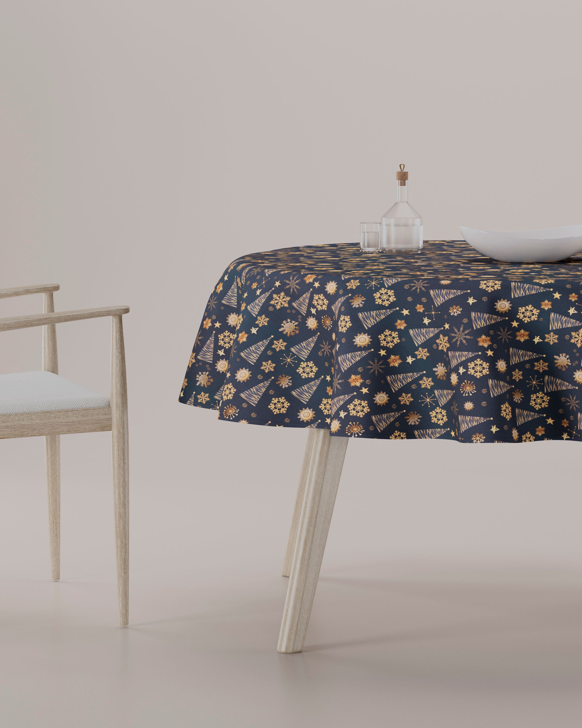 Round tablecloth product colour navy blue fabric patterned
