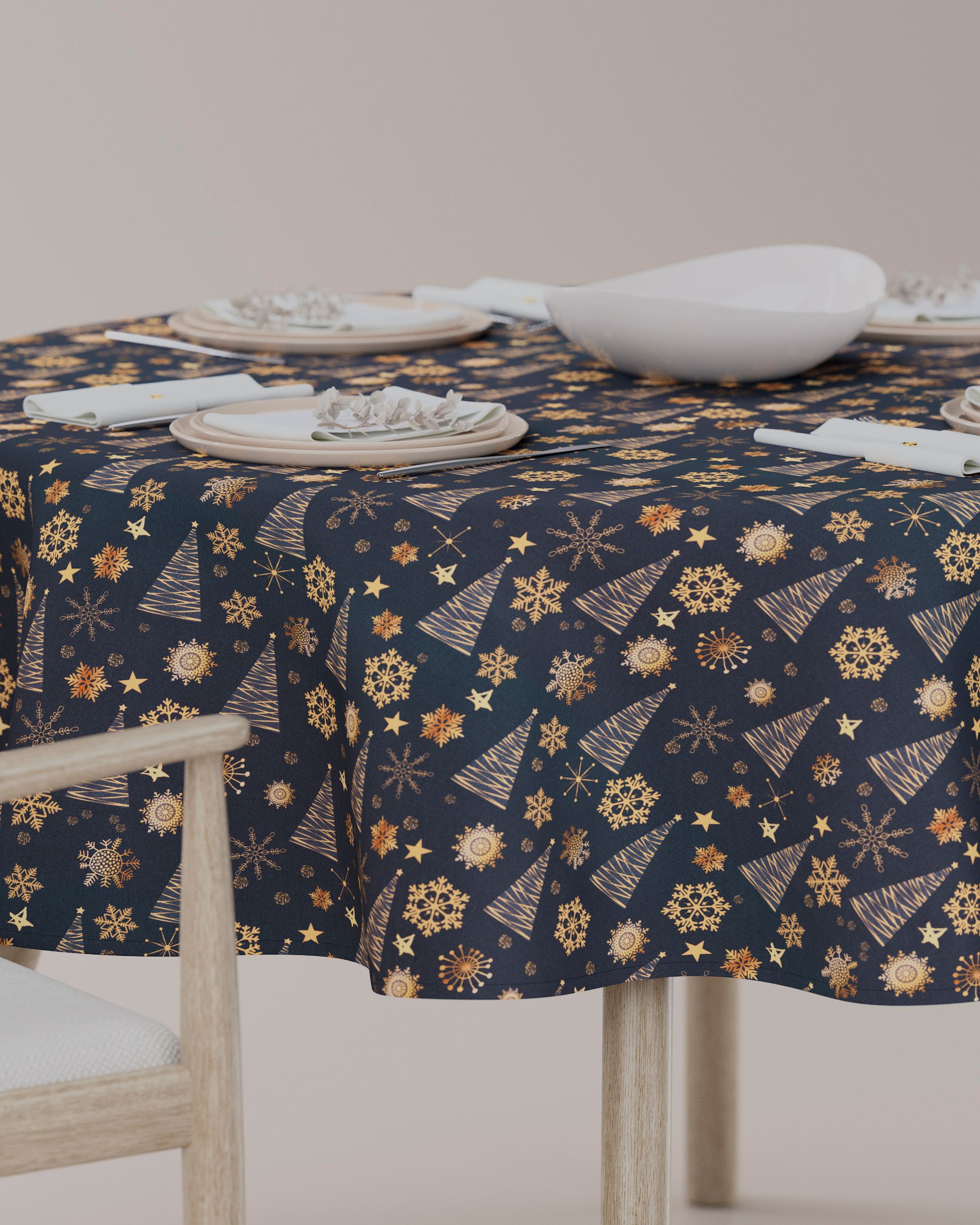 Round tablecloth product colour navy blue fabric patterned (hover)