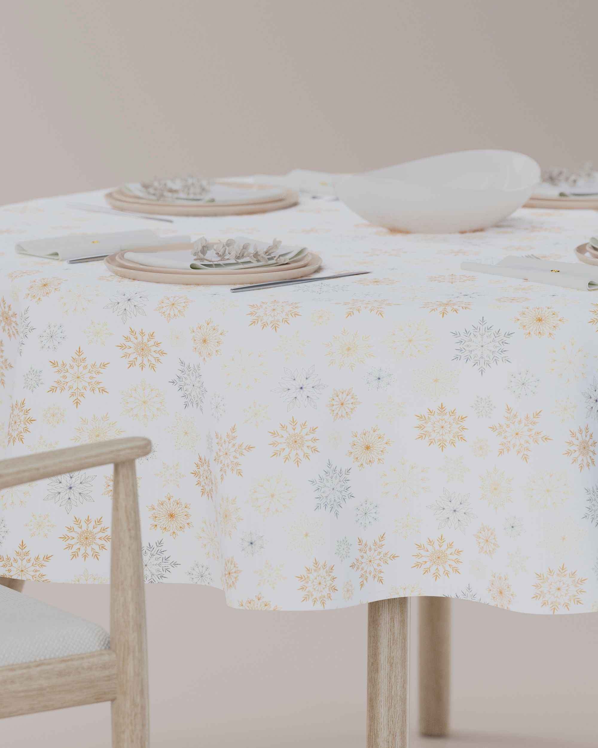 Round tablecloth product colour white fabric patterned (hover)