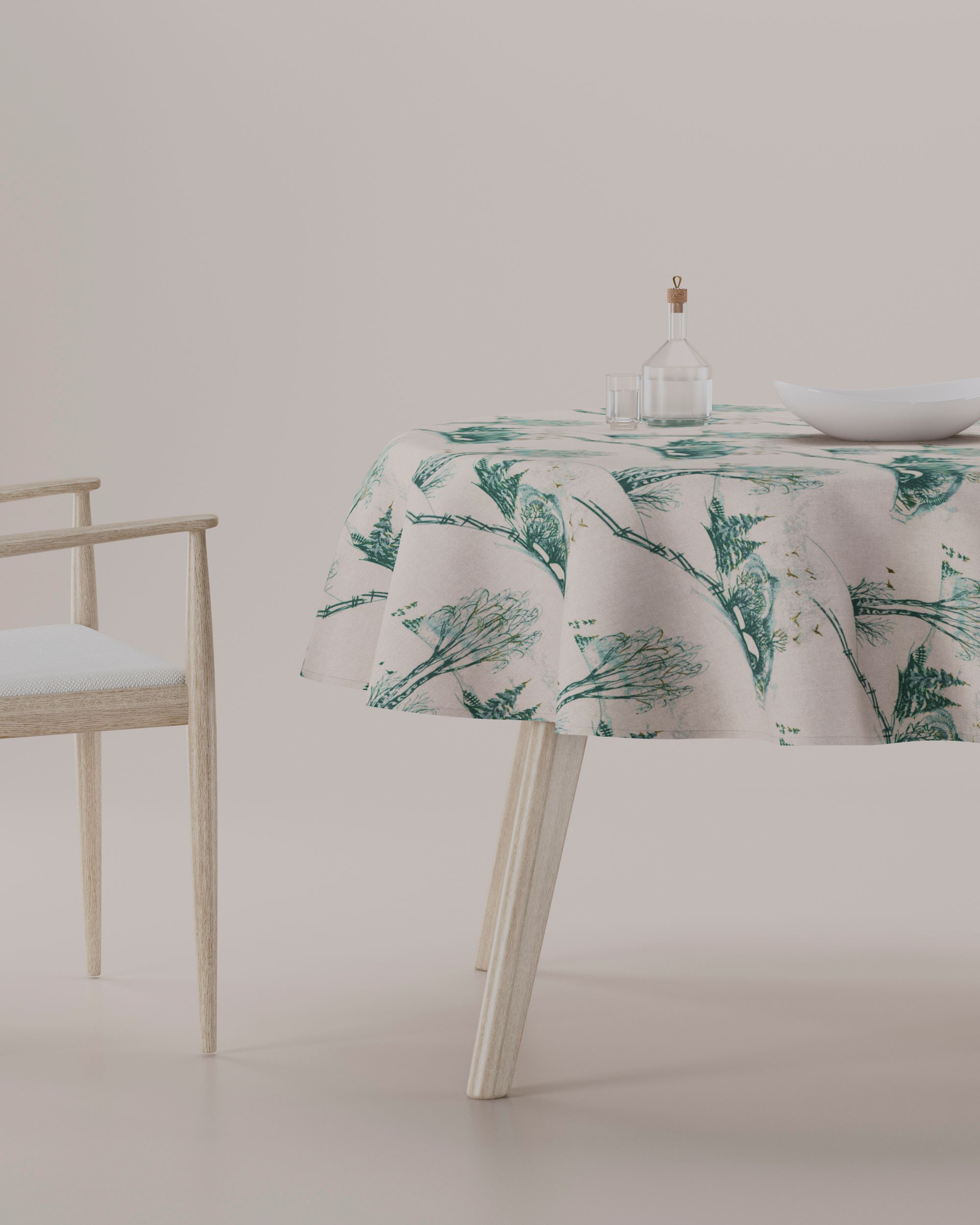 Round tablecloth product colour white fabric patterned