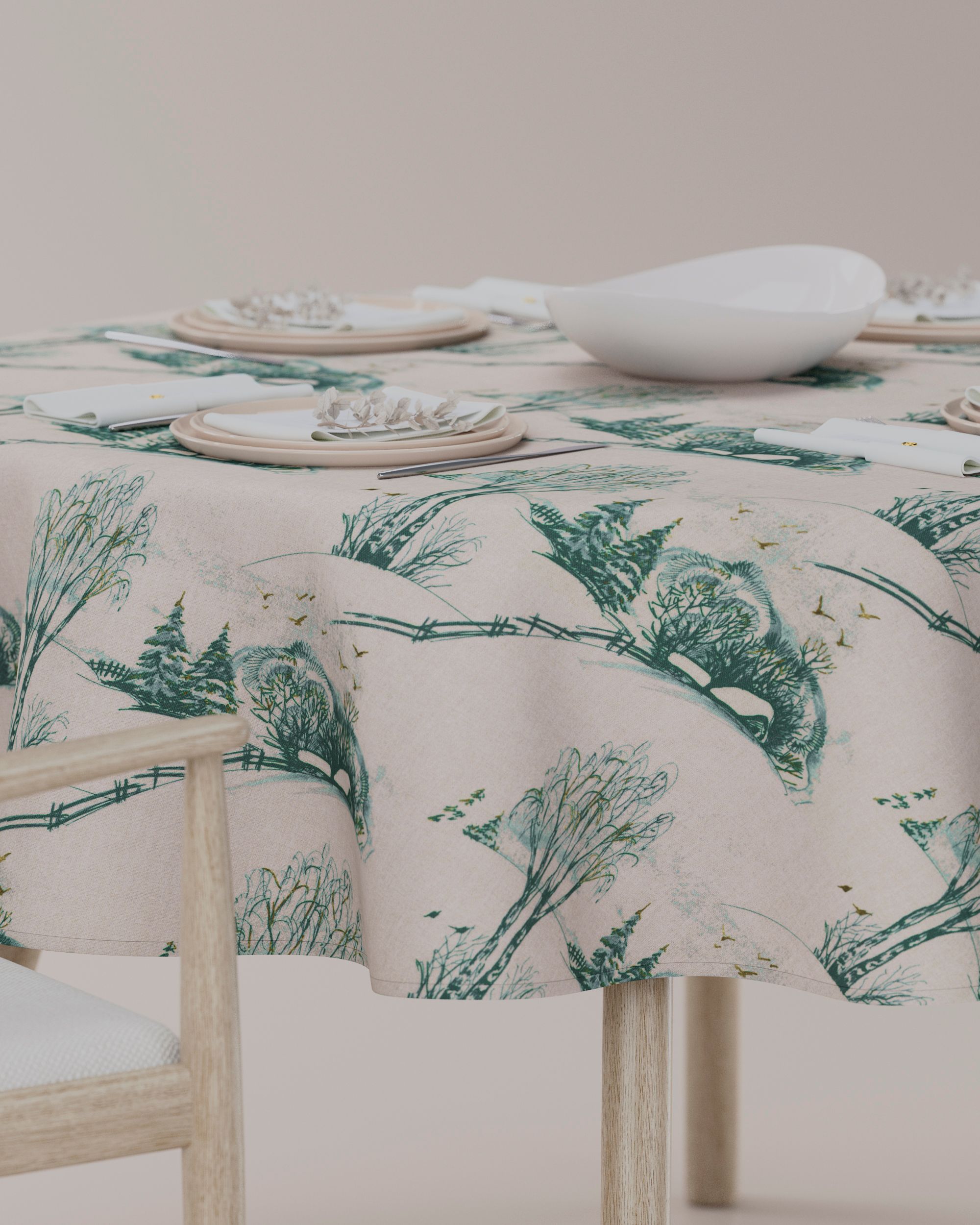 Round tablecloth product colour white fabric patterned (hover)