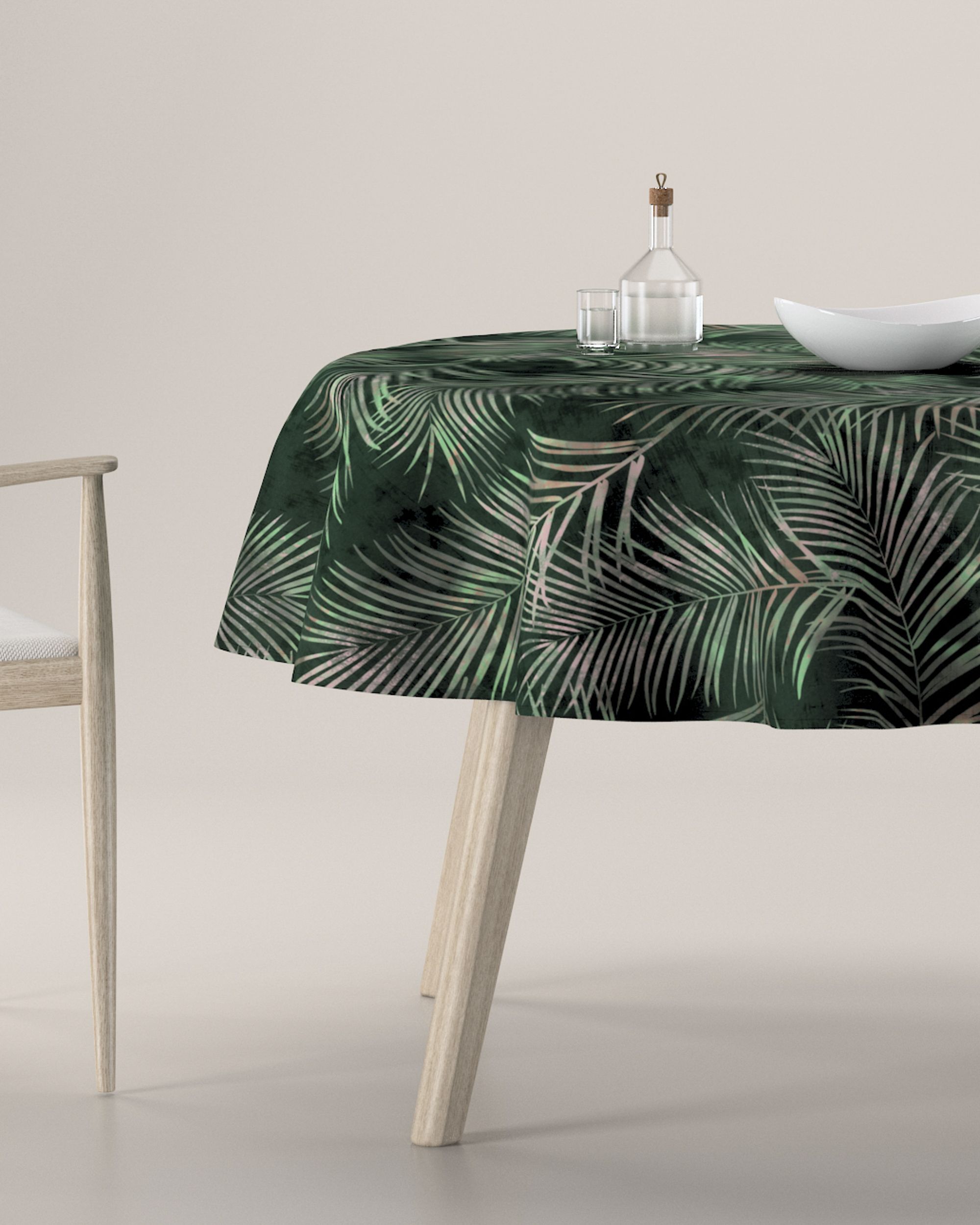 Round tablecloth product colour green fabric velvet, patterned