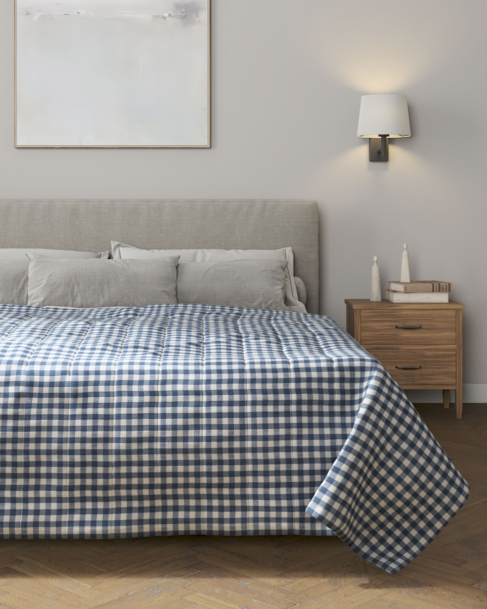 Stripe quilted throw product colour navy blue fabric patterned (hover)
