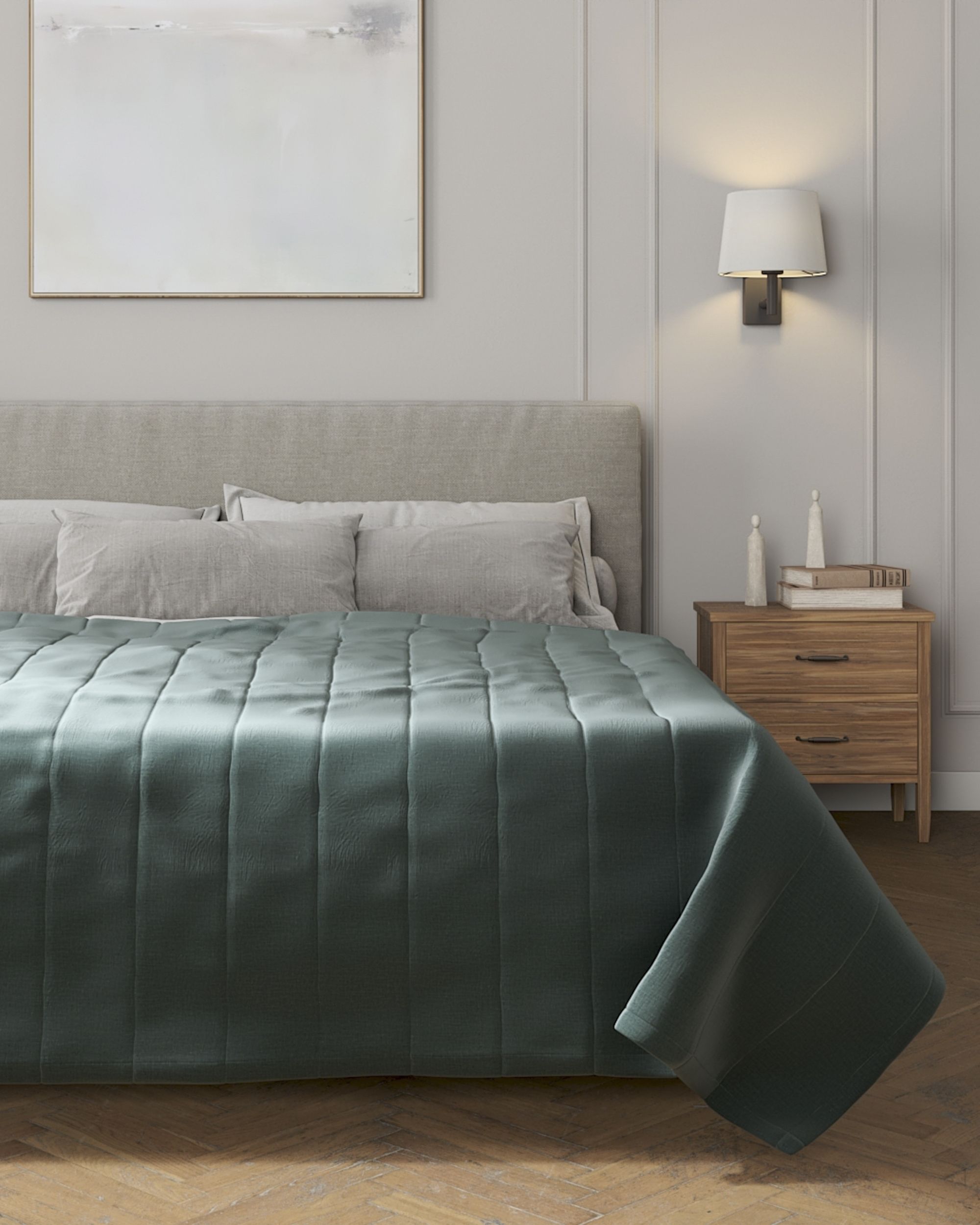 Stripe quilted throw product colour green fabric velvet (hover)