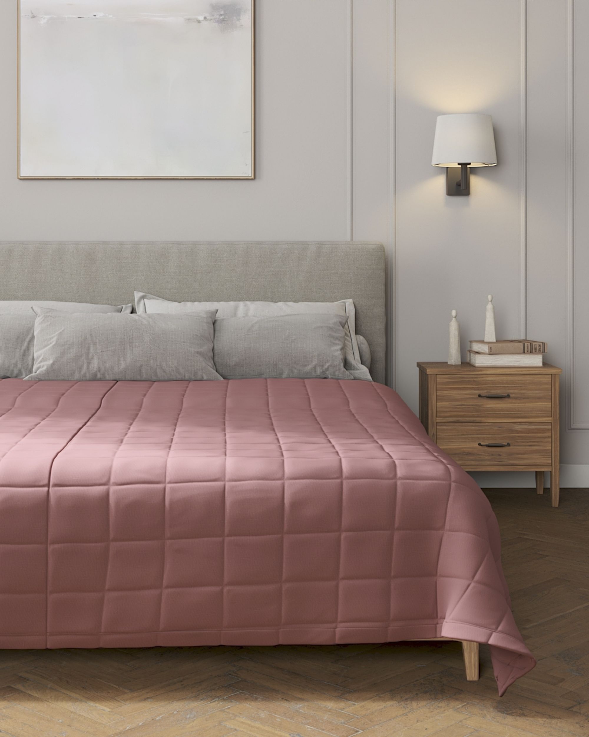 Check quilted throw product colour pink fabric semi-sheer, structured (hover)
