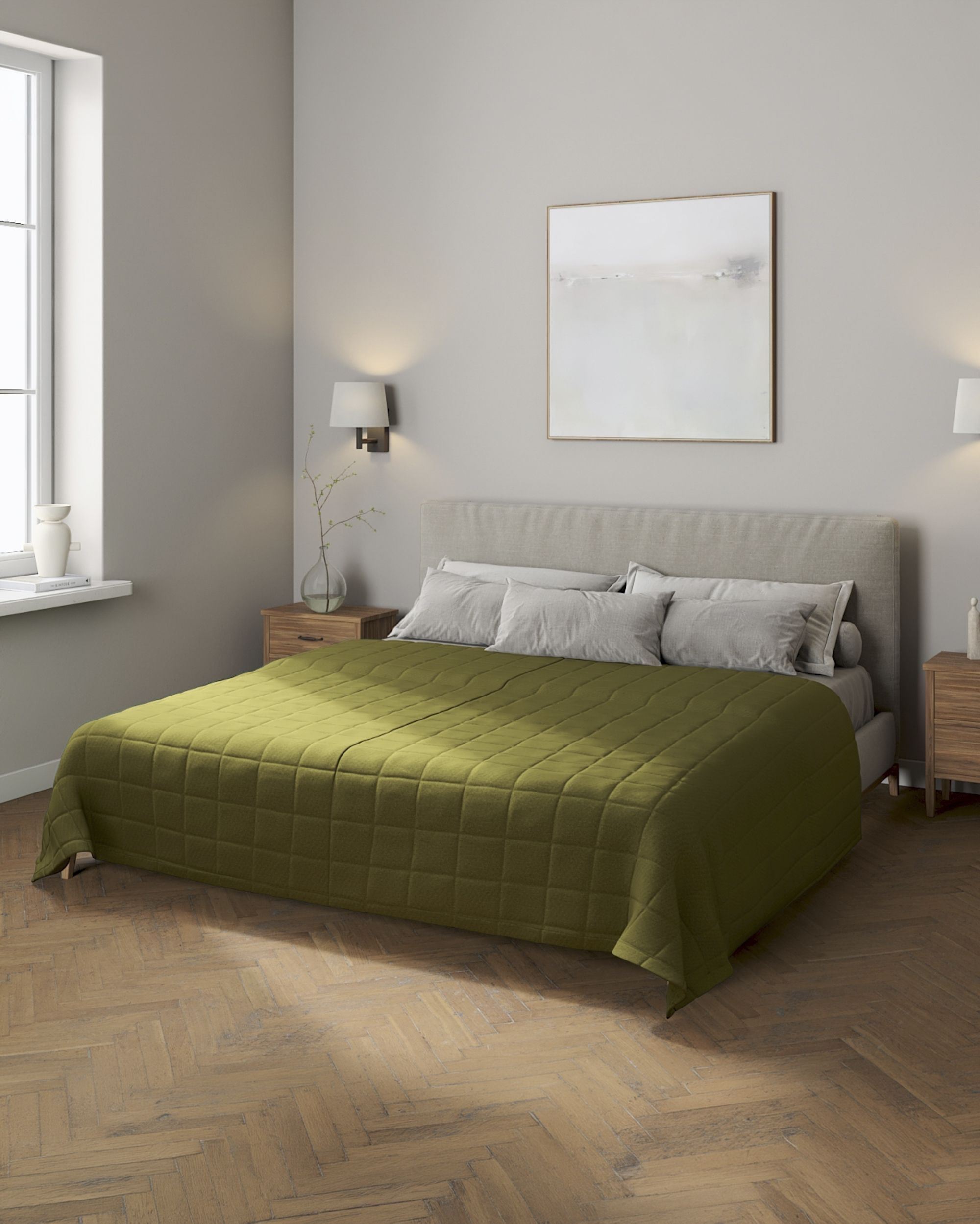 Check quilted throw product colour green fabric structured