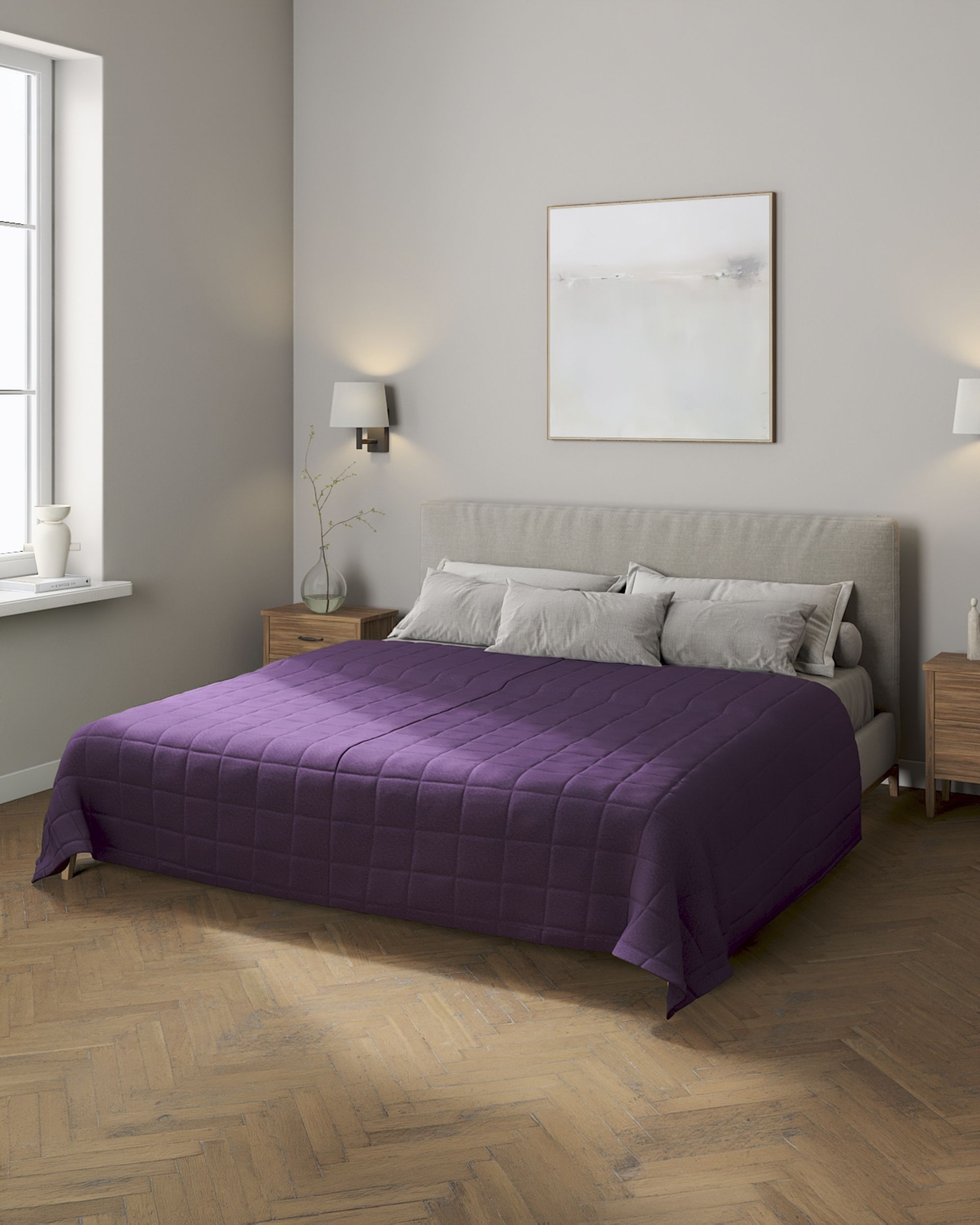 Check quilted throw product colour purple fabric structured