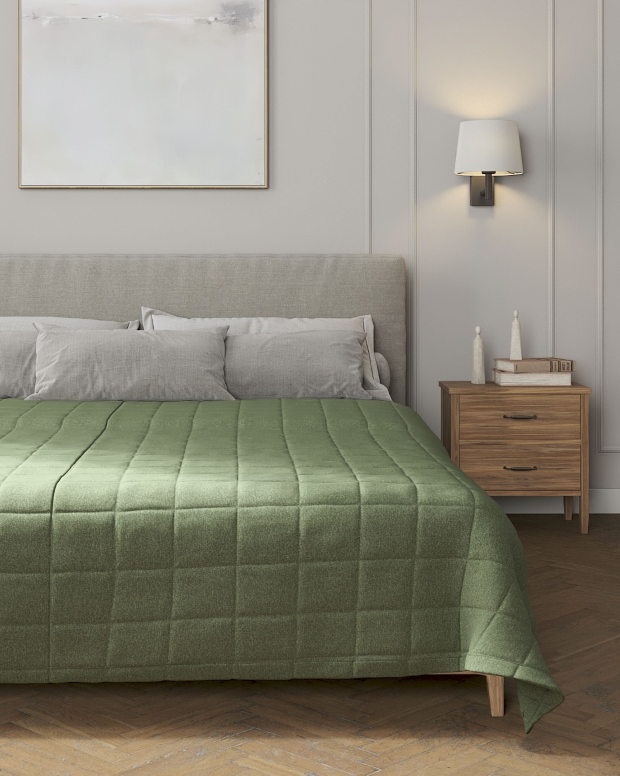 Check quilted throw product colour green fabric structured (hover)