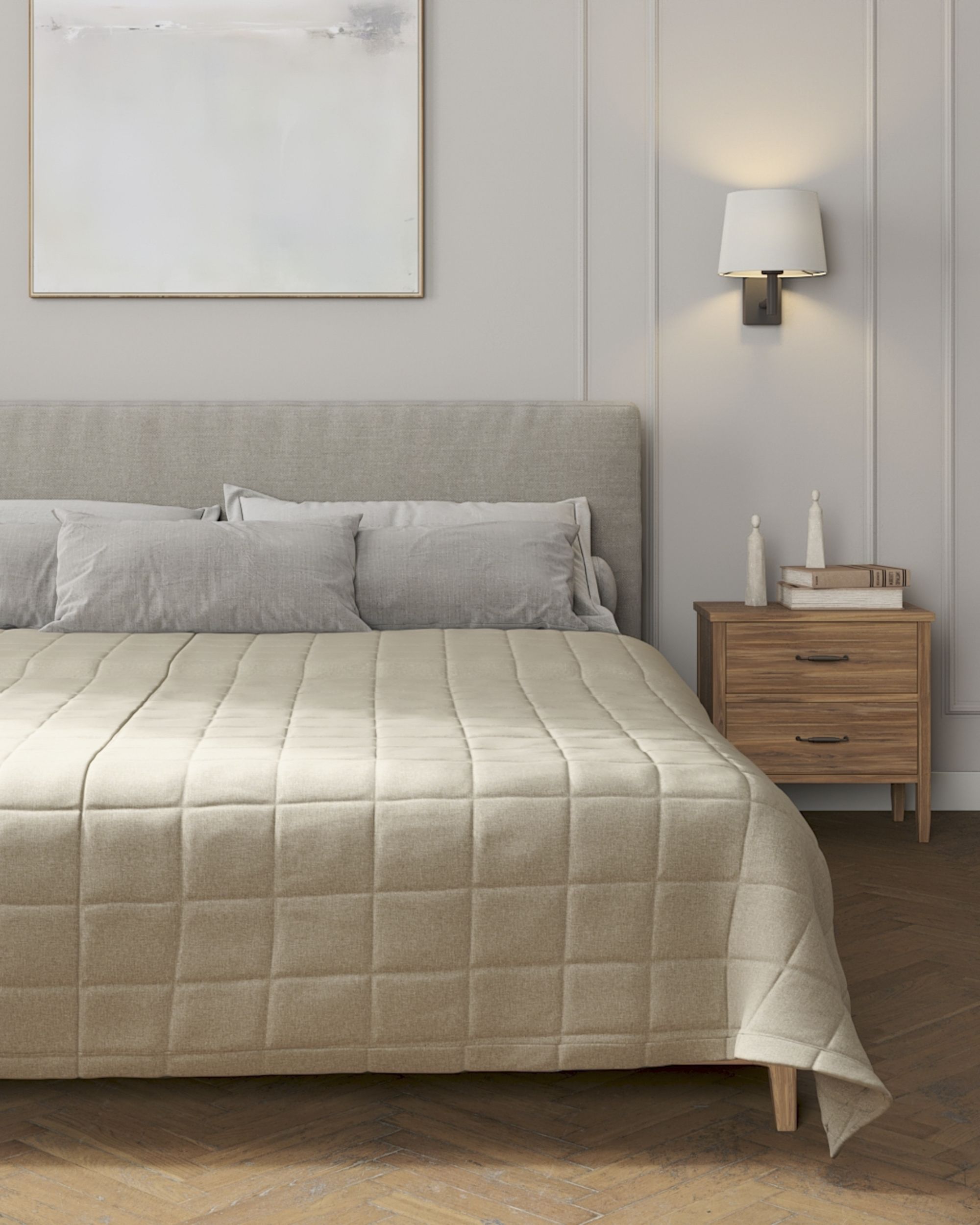 Check quilted throw product colour beige fabric structured (hover)